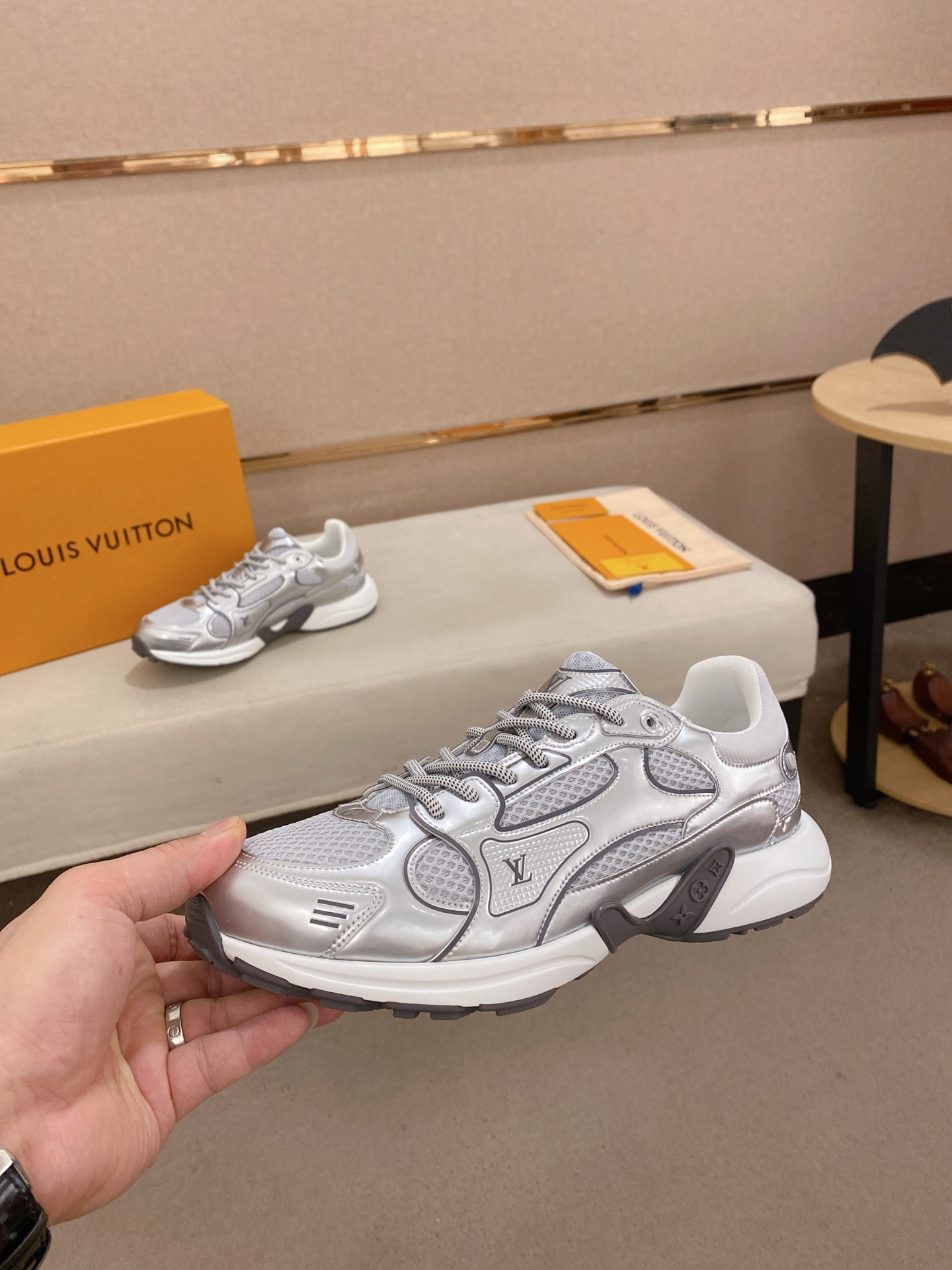 Louis Vuitton Olympia Silver Sneakers - Monogram Detail, Couple Style, Sport Shoes 4 i1744613473022 2087 0 2