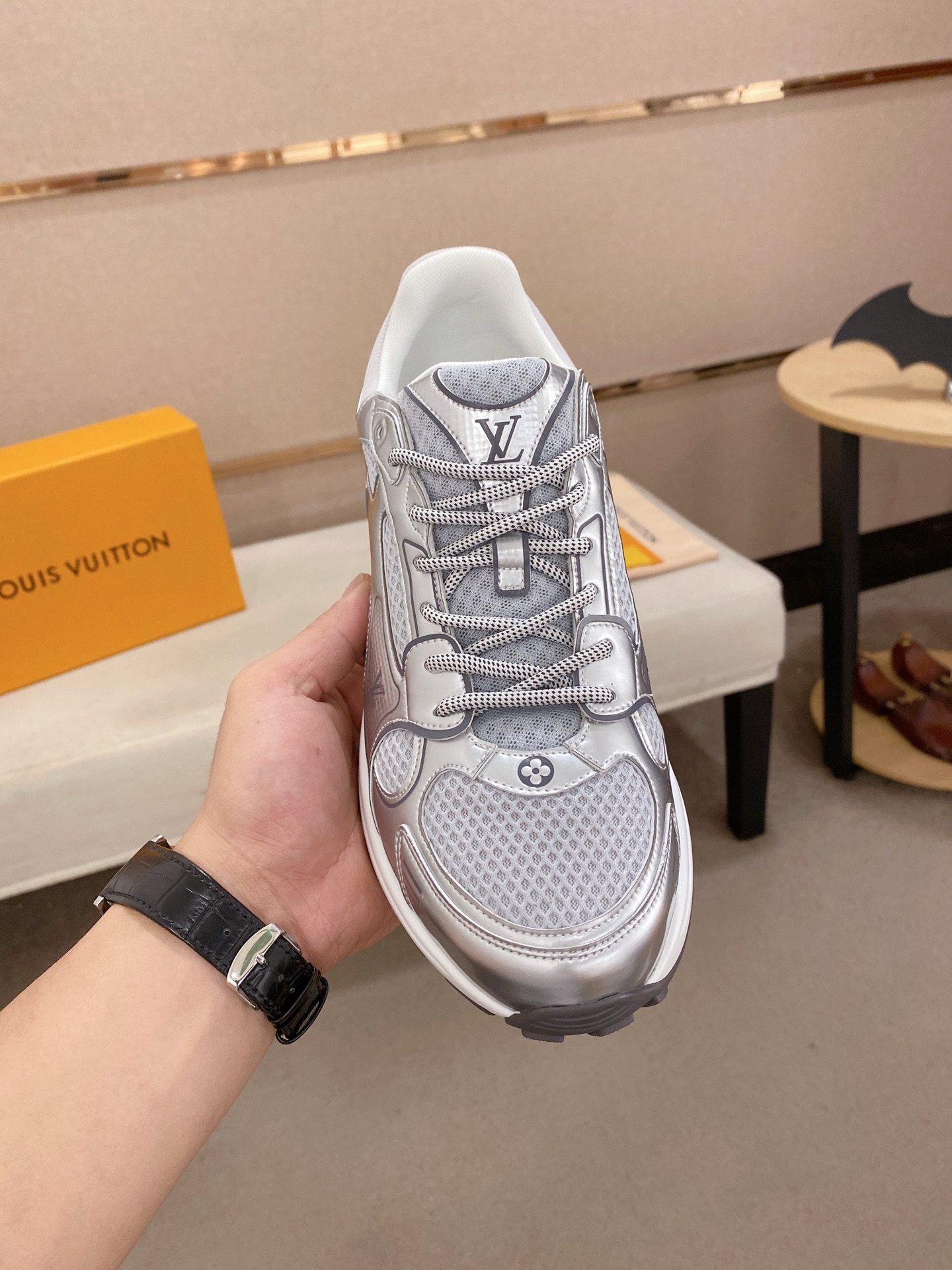 Louis Vuitton Olympia Silver Sneakers - Monogram Detail, Couple Style, Sport Shoes 3 i1744613474194 8134 0 1