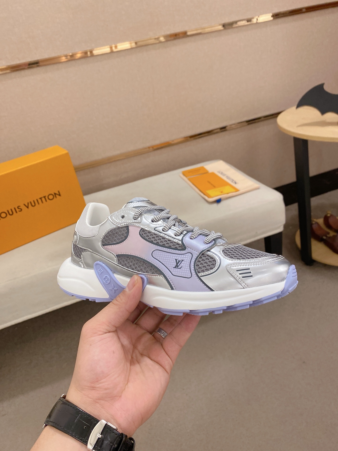 Louis Vuitton Olympia Silver Sneakers Couple Style Mesh and Metallic Leather 5 i1744613495605 4349 0 3