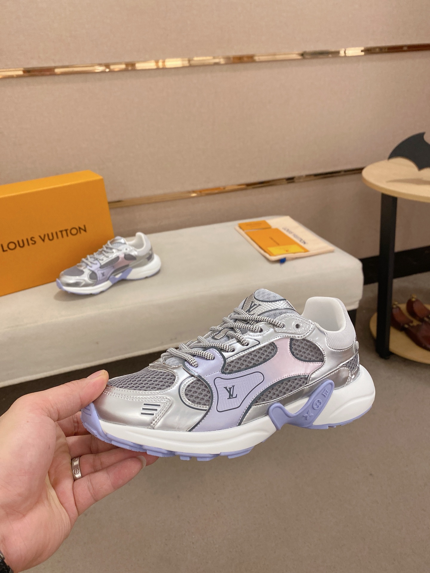 Louis Vuitton Olympia Silver Sneakers Couple Style Mesh and Metallic Leather 4 i1744613495753 3751 0 2