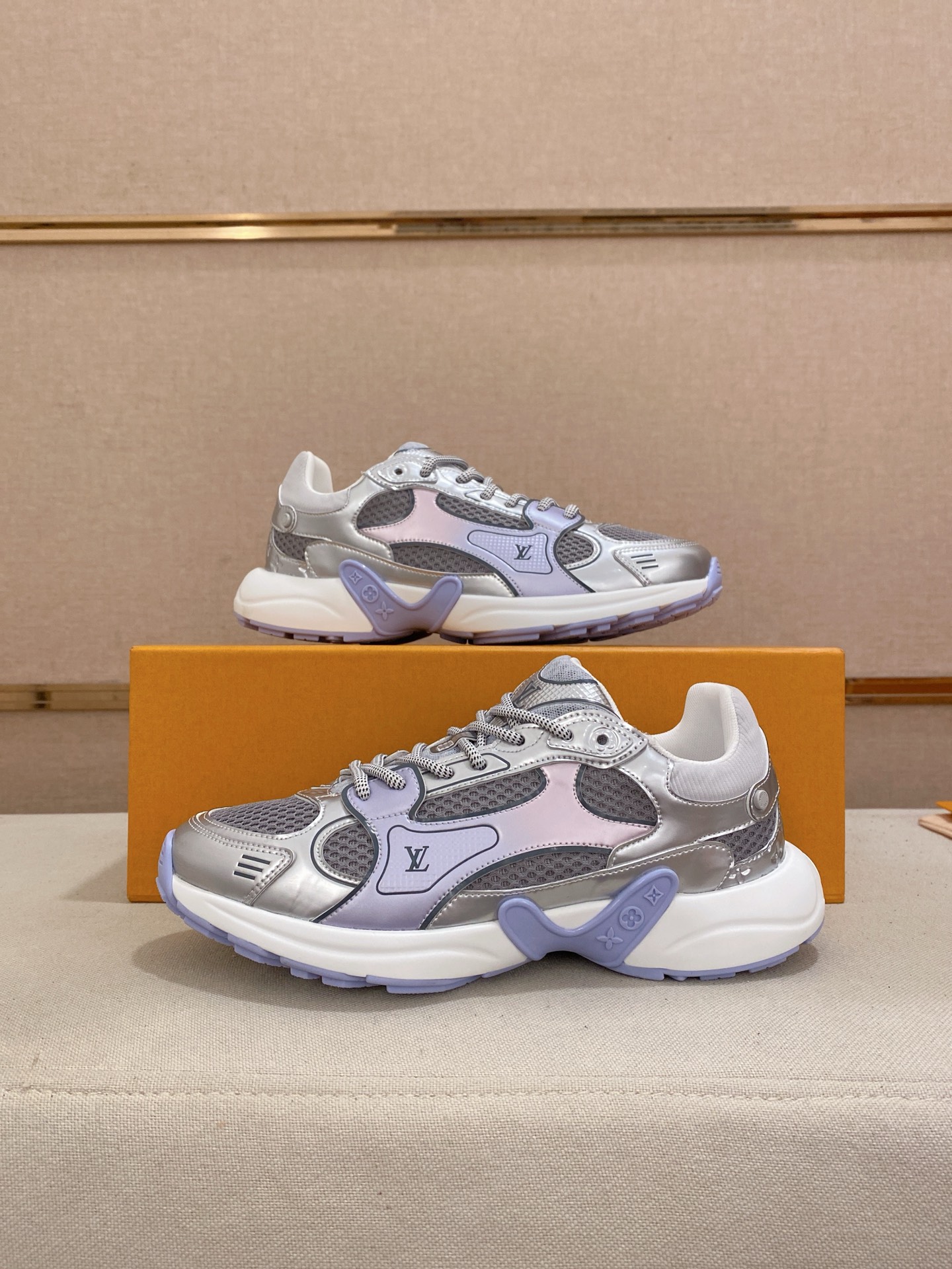 Louis Vuitton Olympia Silver Sneakers Couple Style Mesh and Metallic Leather 8 i1744613496639 8550 0 5
