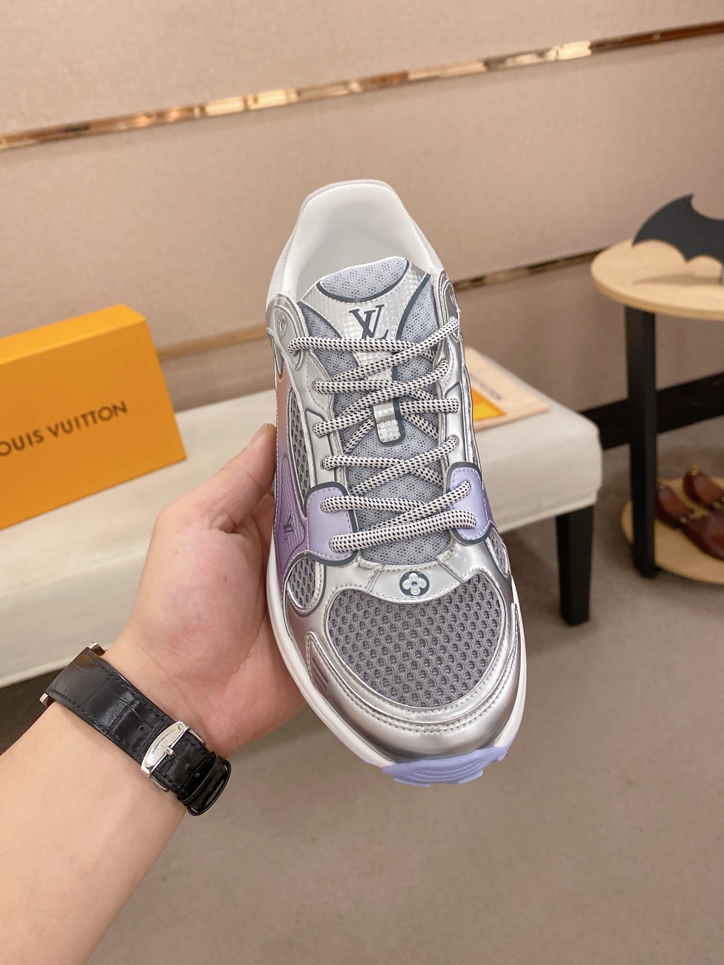 Louis Vuitton Olympia Silver Sneakers Couple Style Mesh and Metallic Leather 3 i1744613496666 9480 0 1