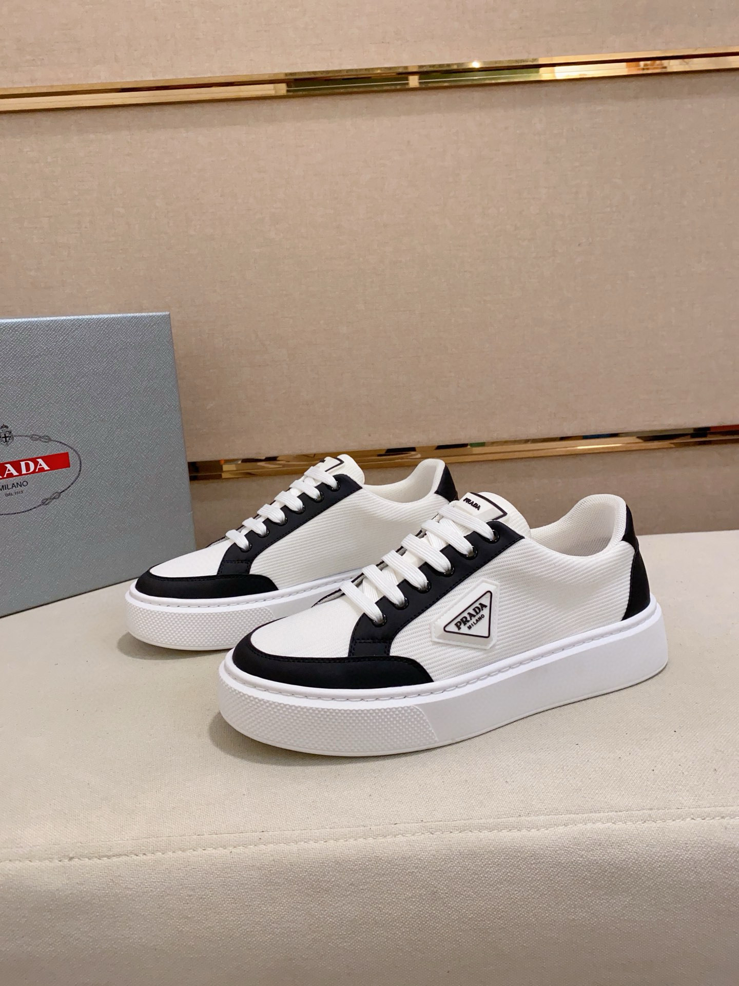 Prada Men's Leather Trim Low Top Sneakers - Comfortable & Stylish 7 i1744618886287 3762 0 5