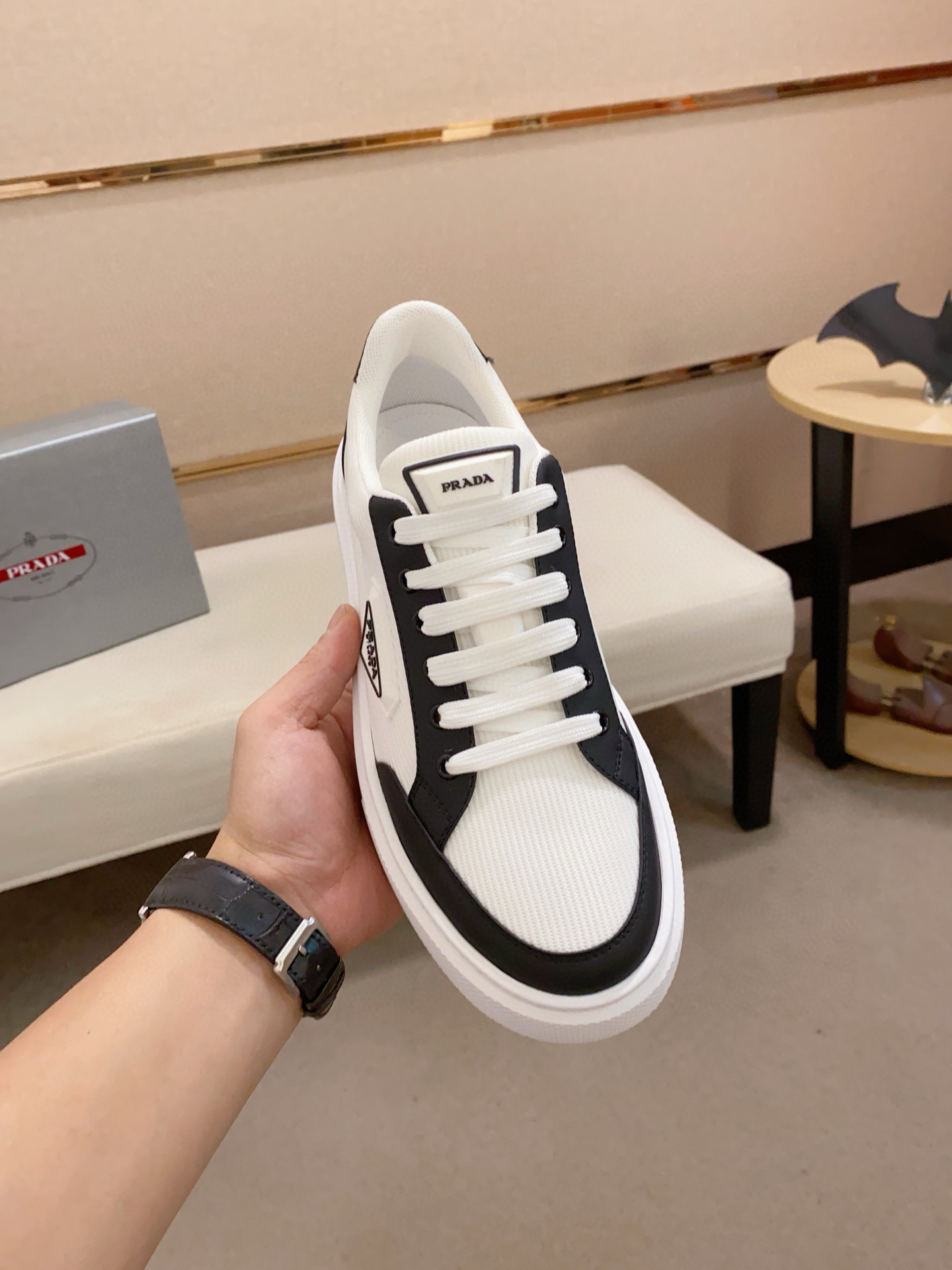 Prada Men's Leather Trim Low Top Sneakers - Comfortable & Stylish 3 i1744618886287 5852 0 1