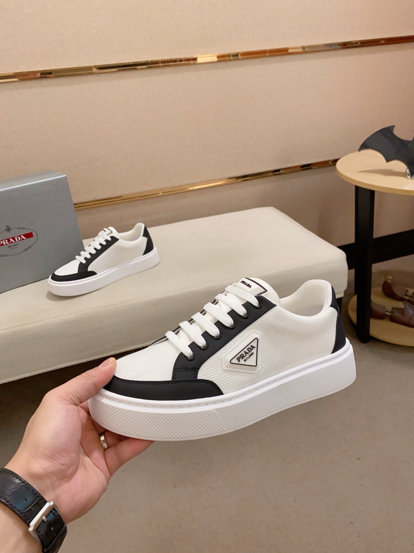 Prada Men's Leather Trim Low Top Sneakers - Comfortable & Stylish 4 i1744618886288 9748 0 2