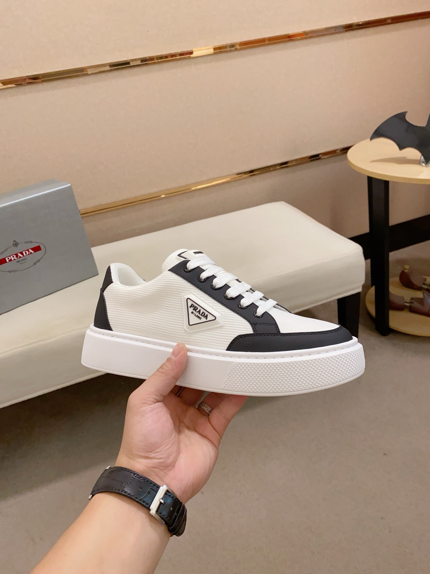 Prada Men's Leather Trim Low Top Sneakers - Comfortable & Stylish 5 i1744618886832 2556 0 3