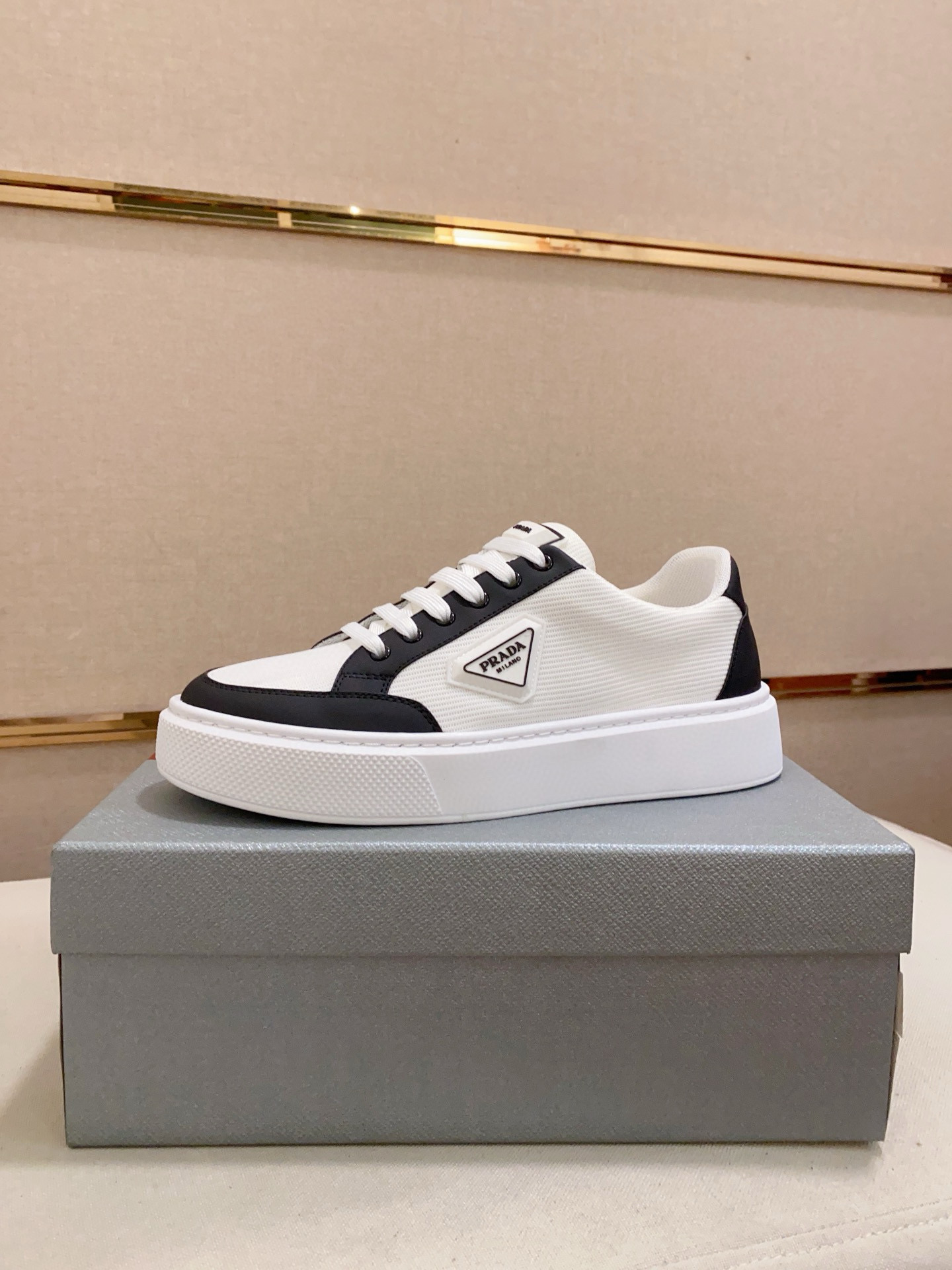 Prada Men's Leather Trim Low Top Sneakers - Comfortable & Stylish 2 i1744618886834 7589 0 0