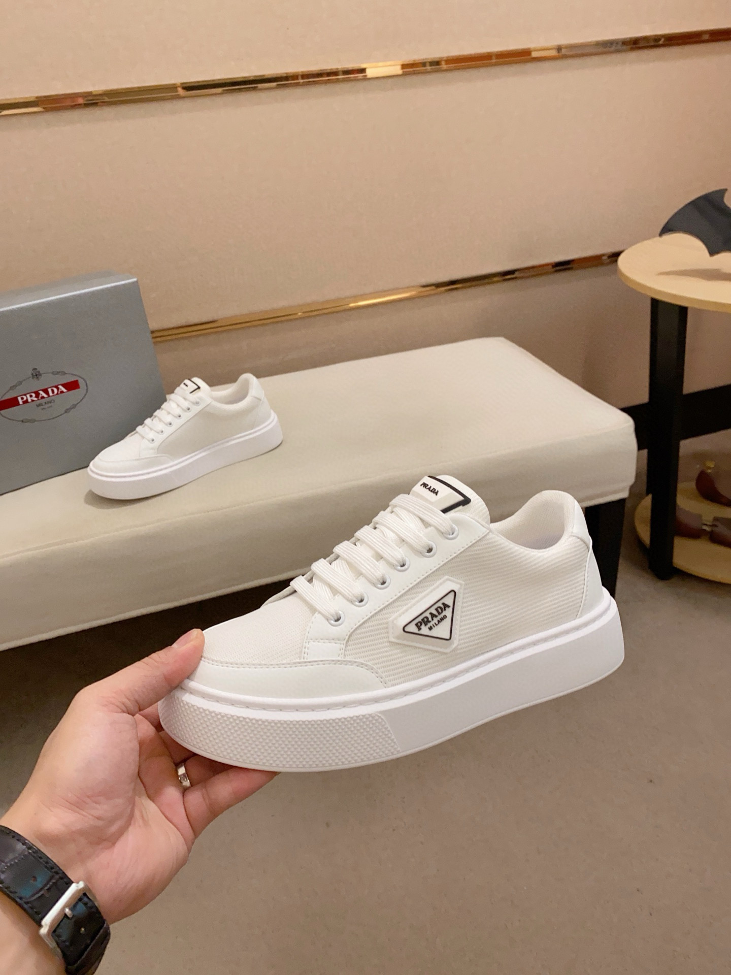 Prada Men's White Leather Sneaker, Breathable Mesh Lining, Comfortable Style 4 i1744618933824 121 0 2