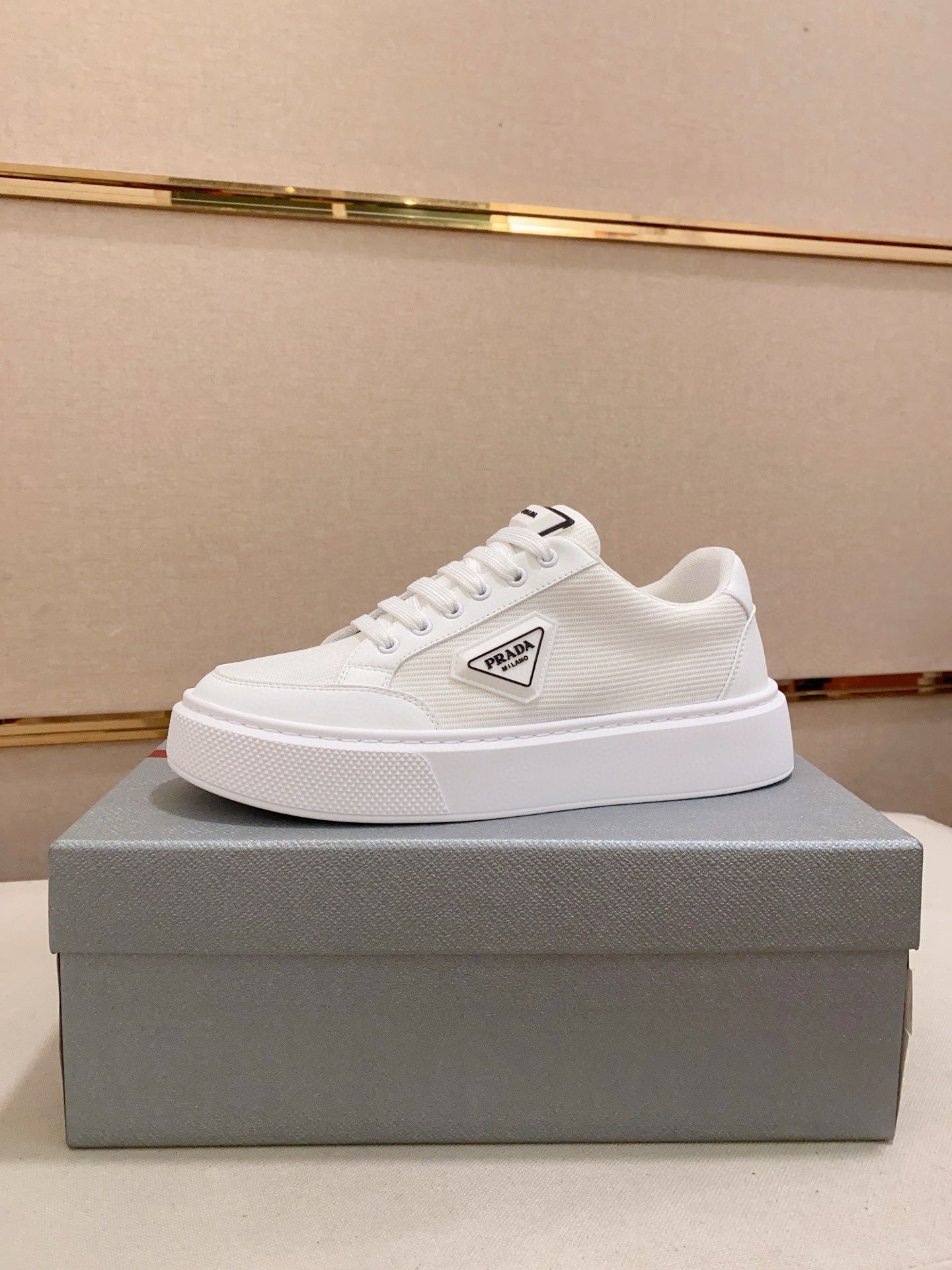 Prada Men's White Leather Sneaker, Breathable Mesh Lining, Comfortable Style 2 i1744618933824 98 0 0