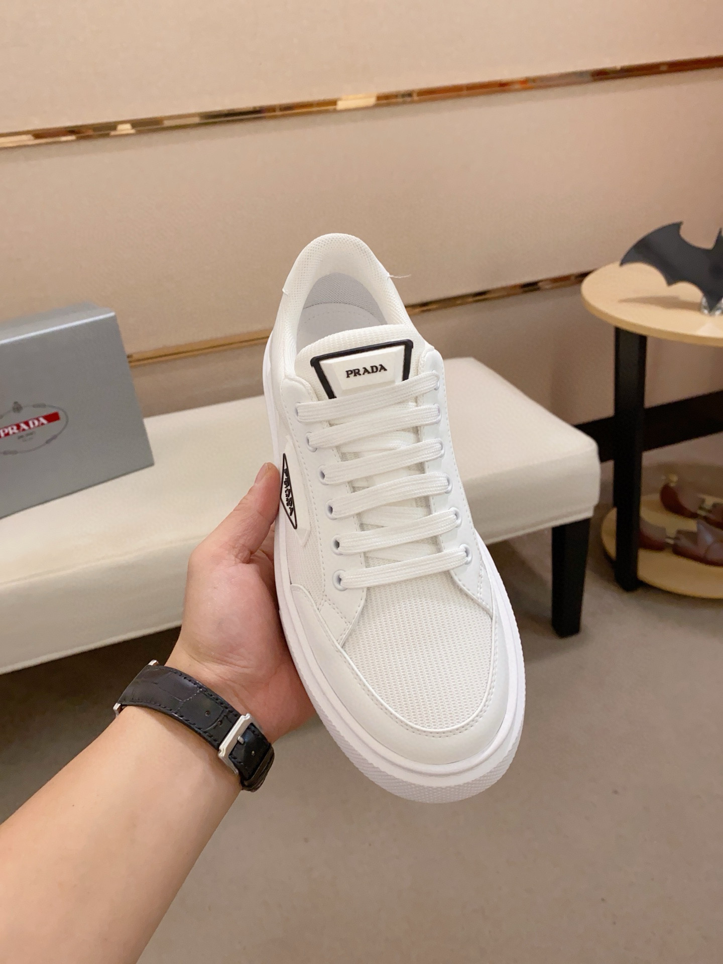 Prada Men's White Leather Sneaker, Breathable Mesh Lining, Comfortable Style 3 i1744618934193 7961 0 1