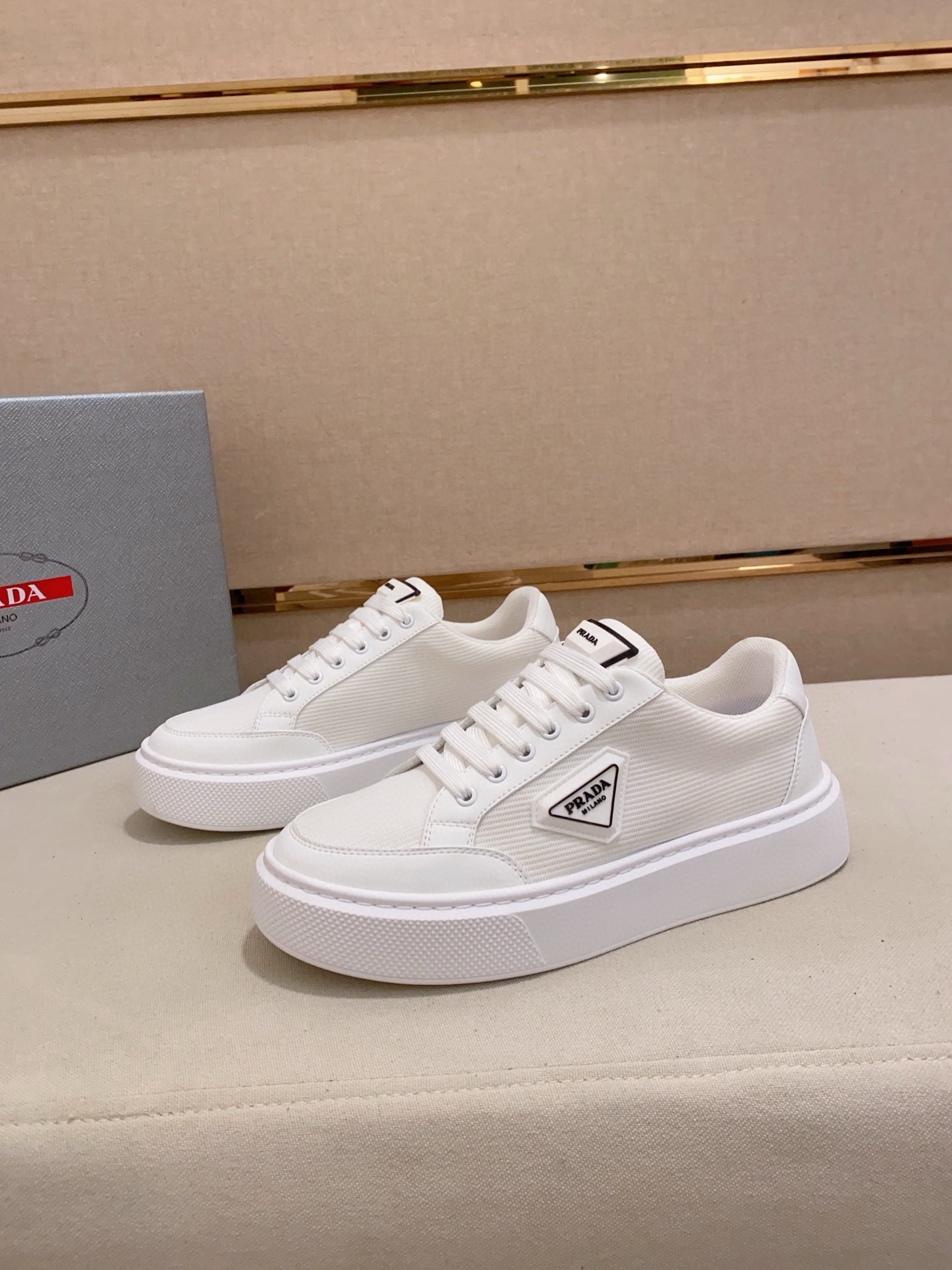 Prada Men's White Leather Sneaker, Breathable Mesh Lining, Comfortable Style 7 i1744618934194 6315 0 5