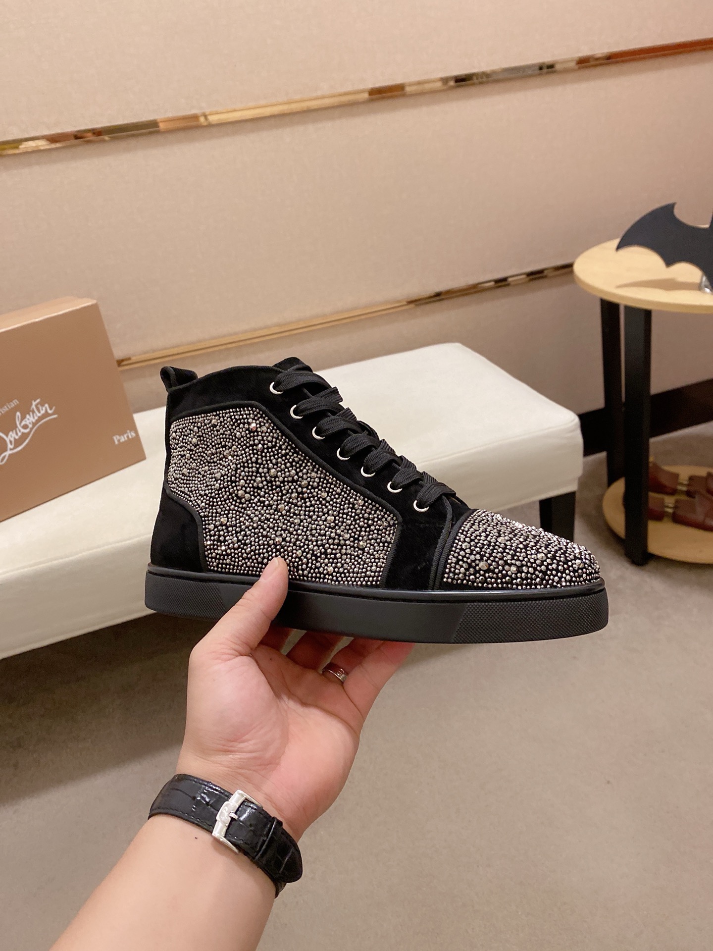 Men's High-Top Sneakers with Rhinestone Detailing and Leather Lining 5 i1744698016991 7307 0 3