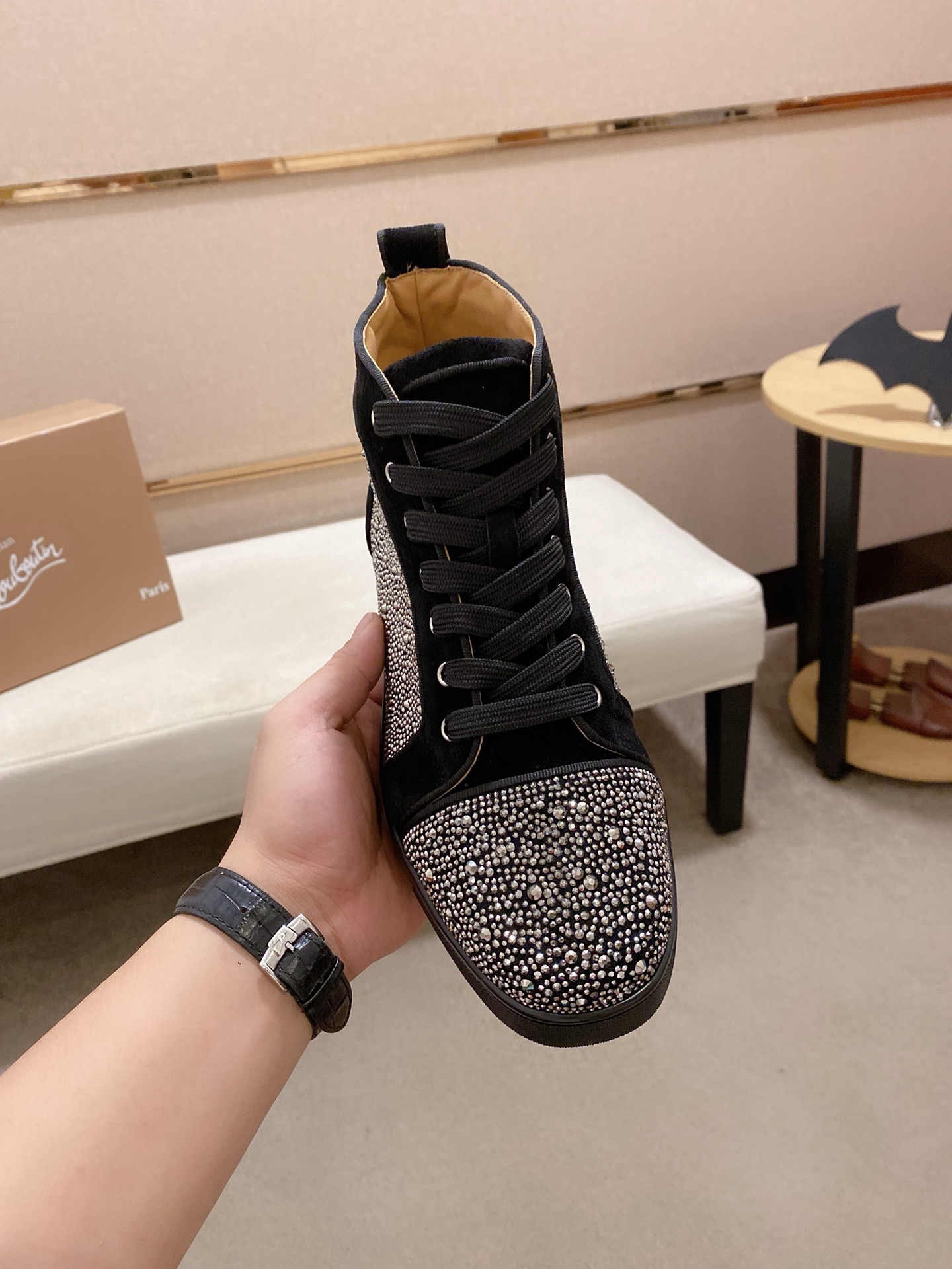 Men's High-Top Sneakers with Rhinestone Detailing and Leather Lining 3 i1744698016992 2034 0 1