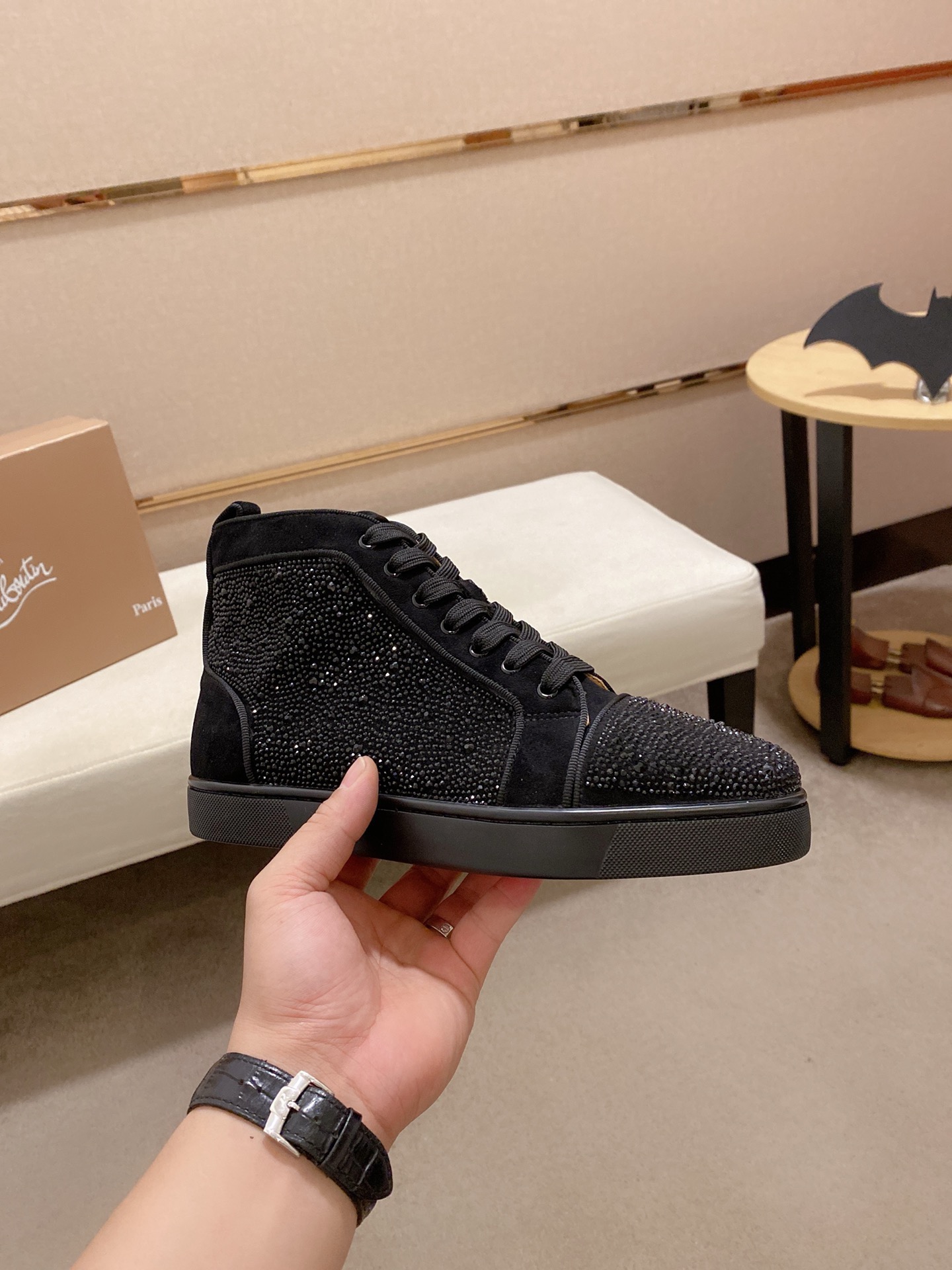 Christian Louboutin Men's Black Suede High-Top Sneakers,Size 38-44 5 i1744698043768 9251 0 3