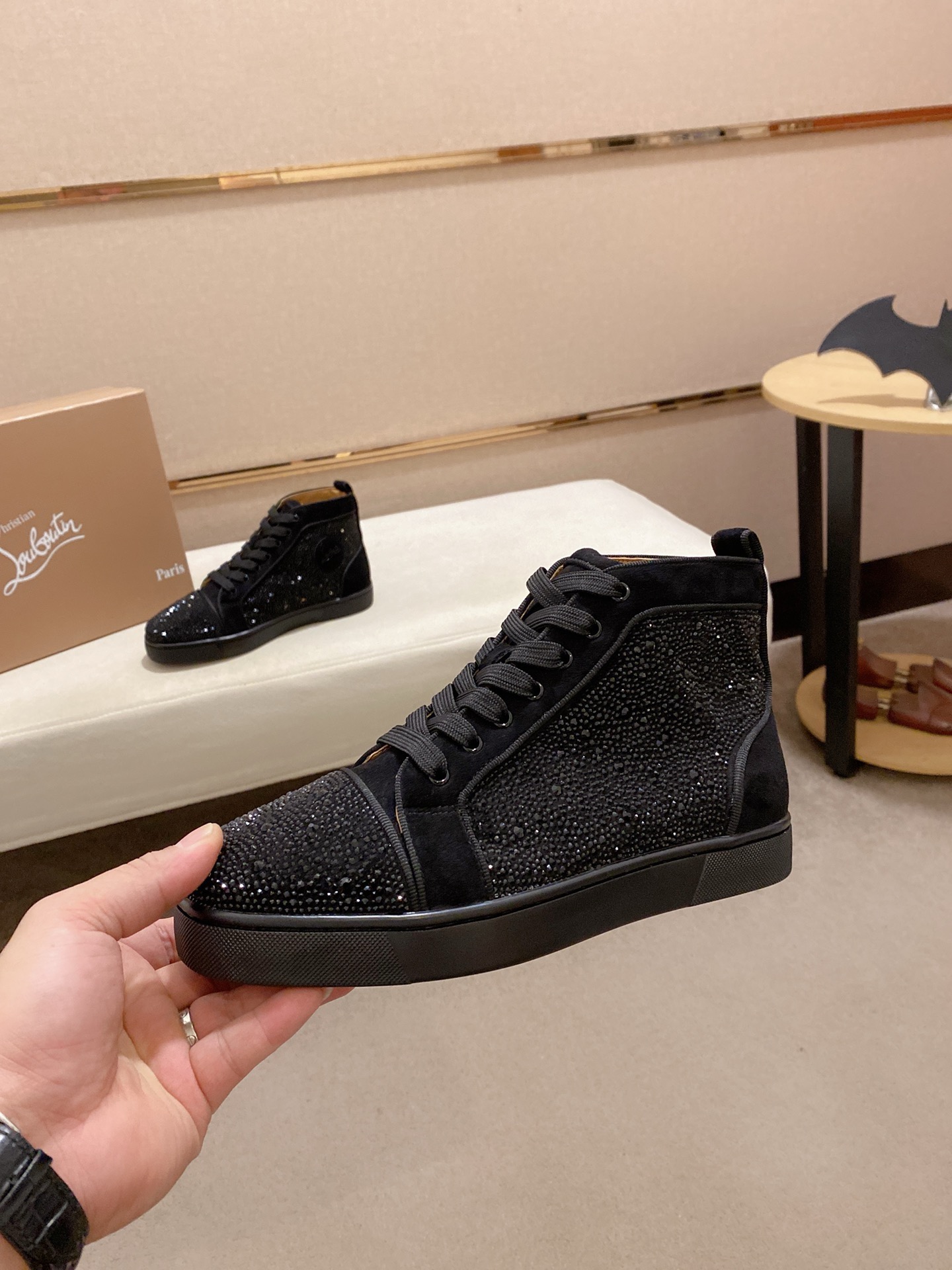 Christian Louboutin Men's Black Suede High-Top Sneakers,Size 38-44 4 i1744698043769 4987 0 2