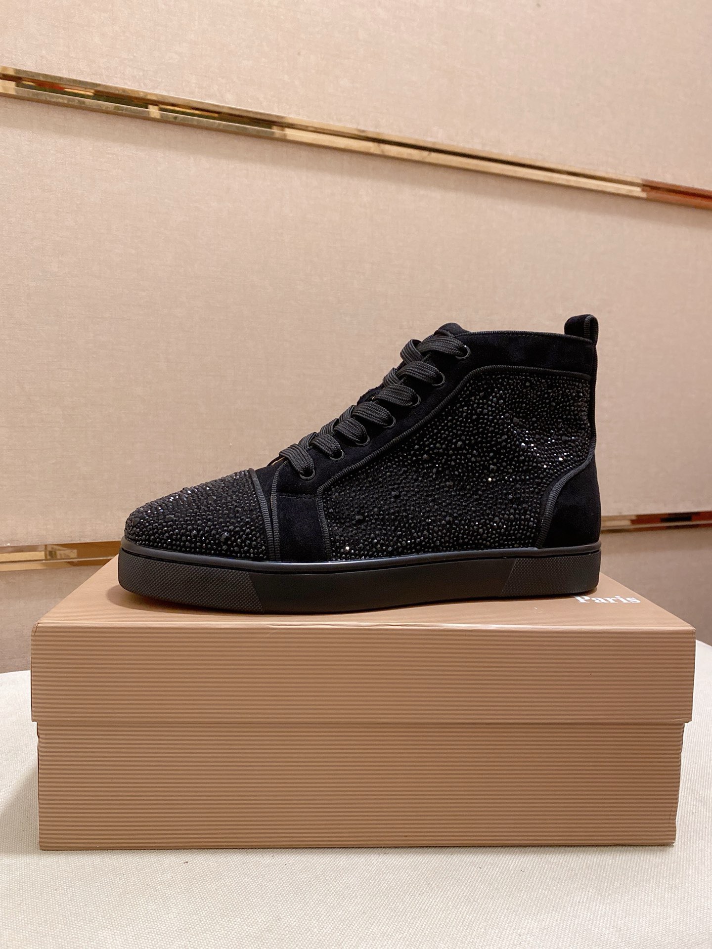 Christian Louboutin Men's Black Suede High-Top Sneakers,Size 38-44 2 i1744698043769 9556 0 0