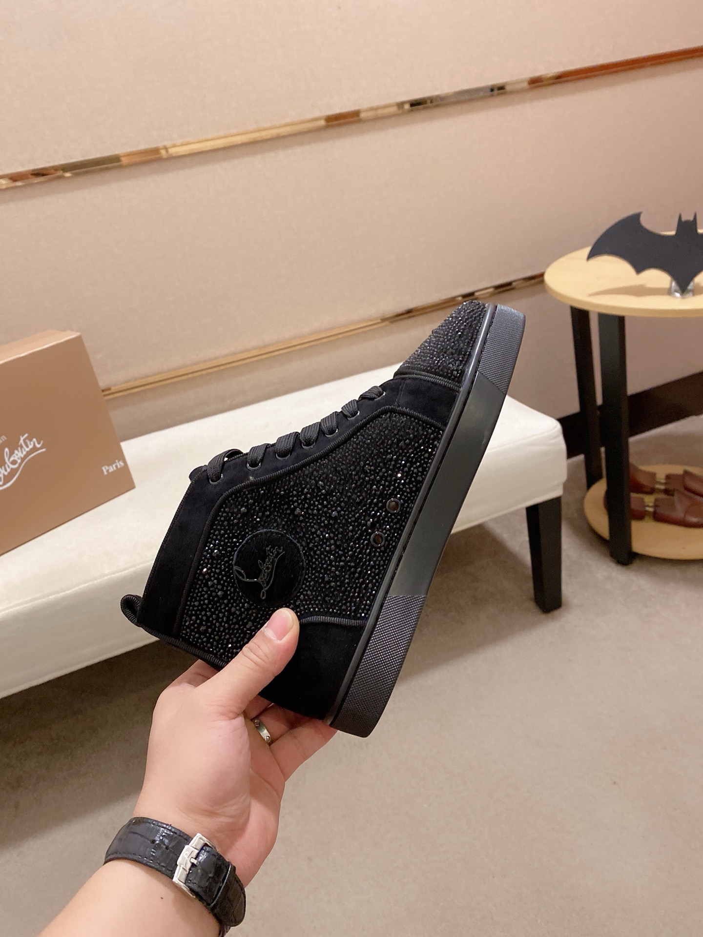 Christian Louboutin Men's Black Suede High-Top Sneakers,Size 38-44 6 i1744698044059 9268 0 4