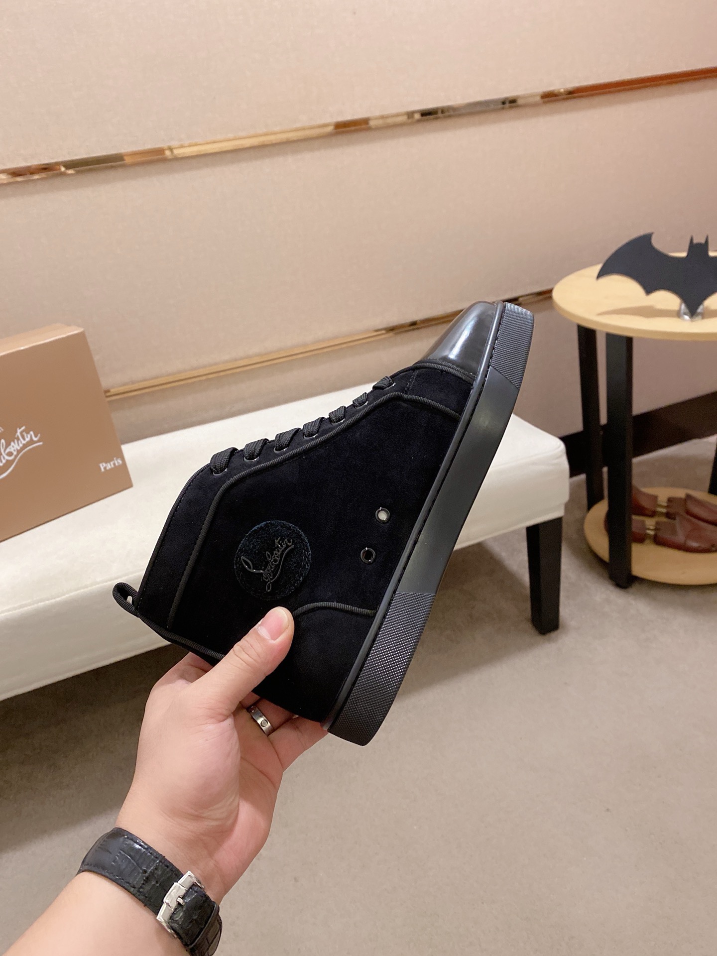 Christian Louboutin Men's High-Top Sneakers Italian Leather Rhinestone Accent 6 i1744698079246 1513 0 4