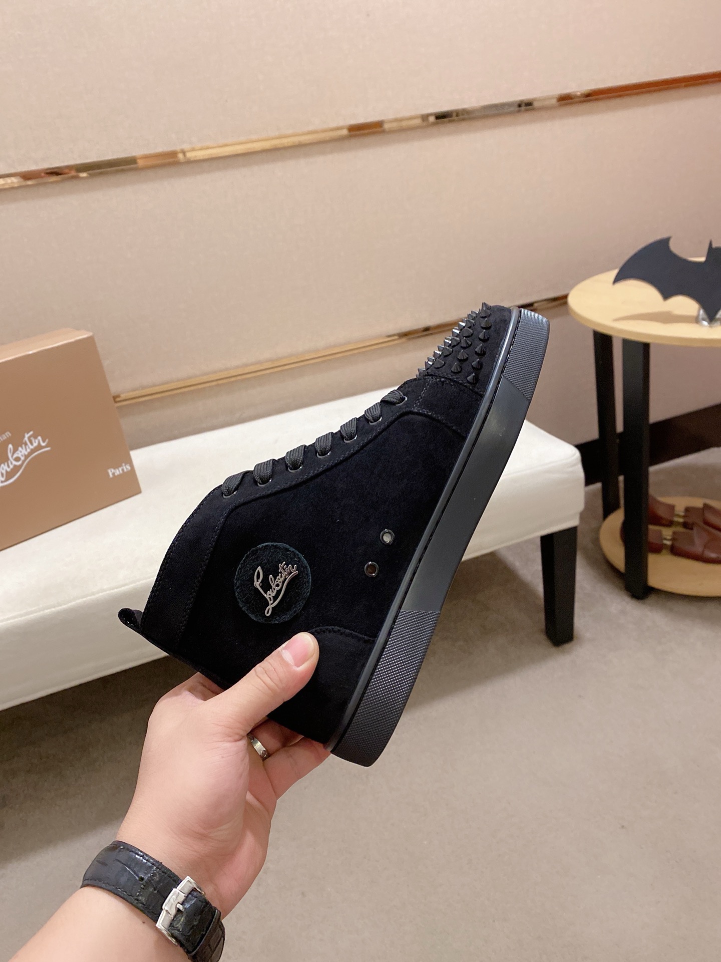 Christian Louboutin Men's Black Suede High-Top Sneakers with Spikes 6 i1744698121014 8220 0 4