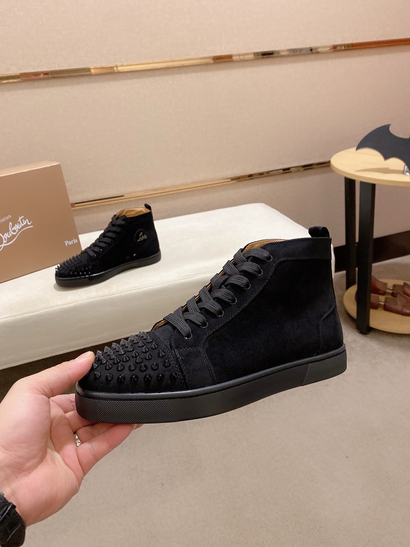 Christian Louboutin Men's Black Suede High-Top Sneakers with Spikes 4 i1744698121015 1138 0 2