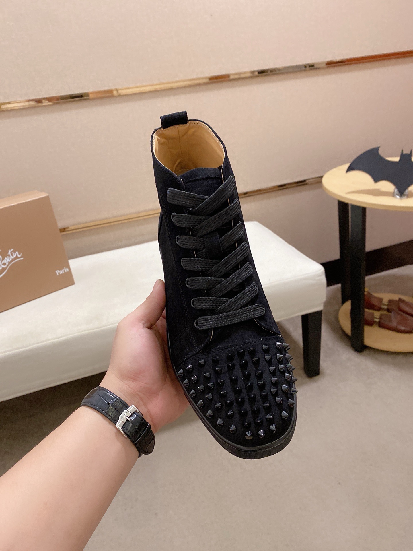 Christian Louboutin Men's Black Suede High-Top Sneakers with Spikes 3 i1744698121752 8820 0 1