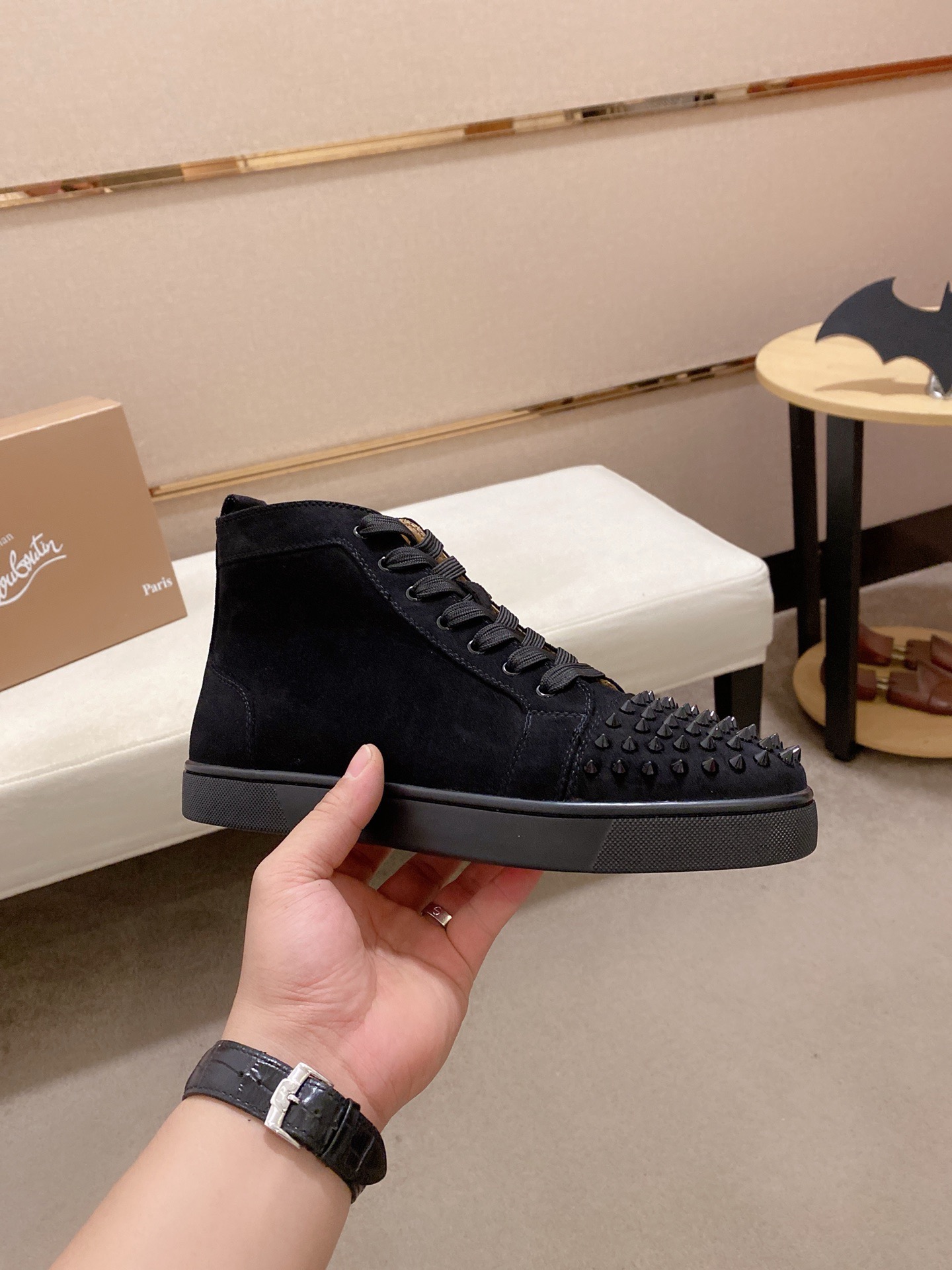 Christian Louboutin Men's Black Suede High-Top Sneakers with Spikes 5 i1744698121754 22 0 3