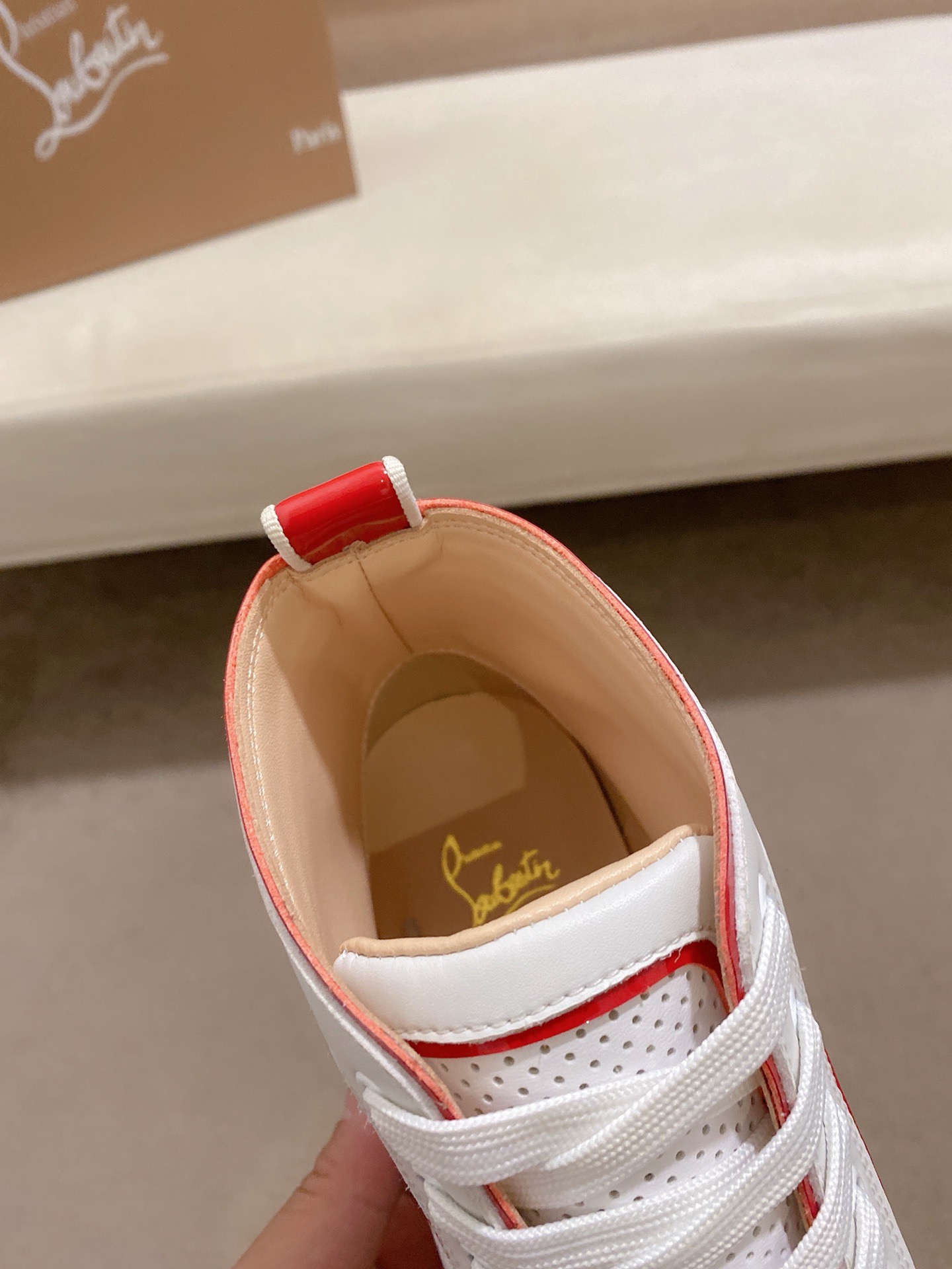 Christian Louboutin Men's White Leather High-Top Sneakers with Red Trim 9 i1744698139269 181 0 7