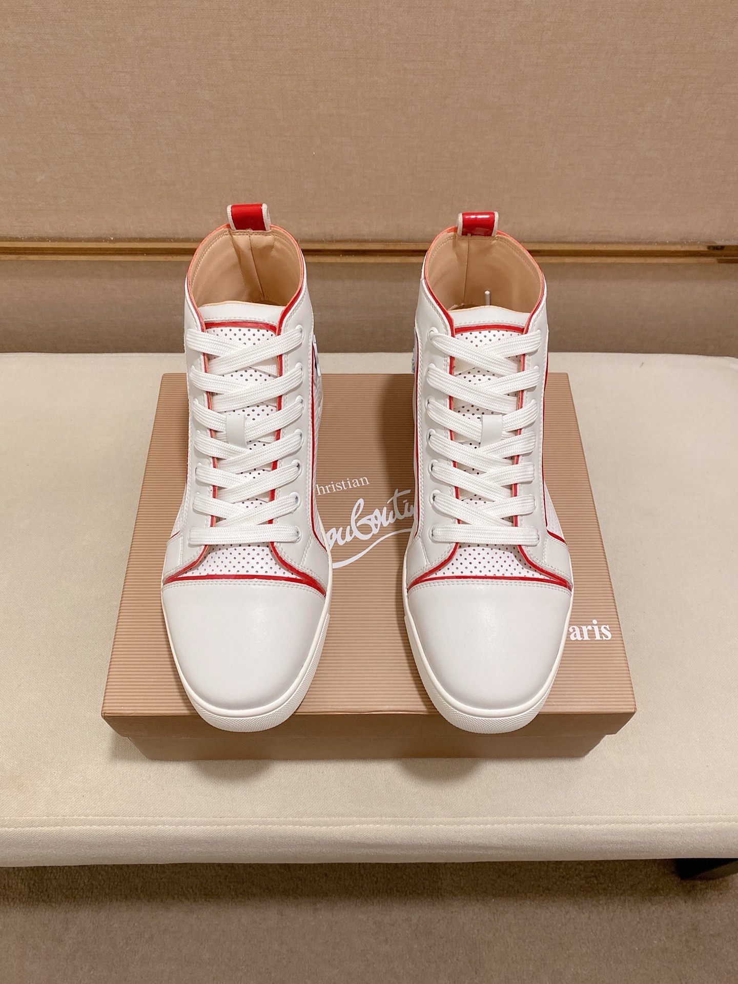 Christian Louboutin Men's White Leather High-Top Sneakers with Red Trim 7 i1744698139401 5927 0 5