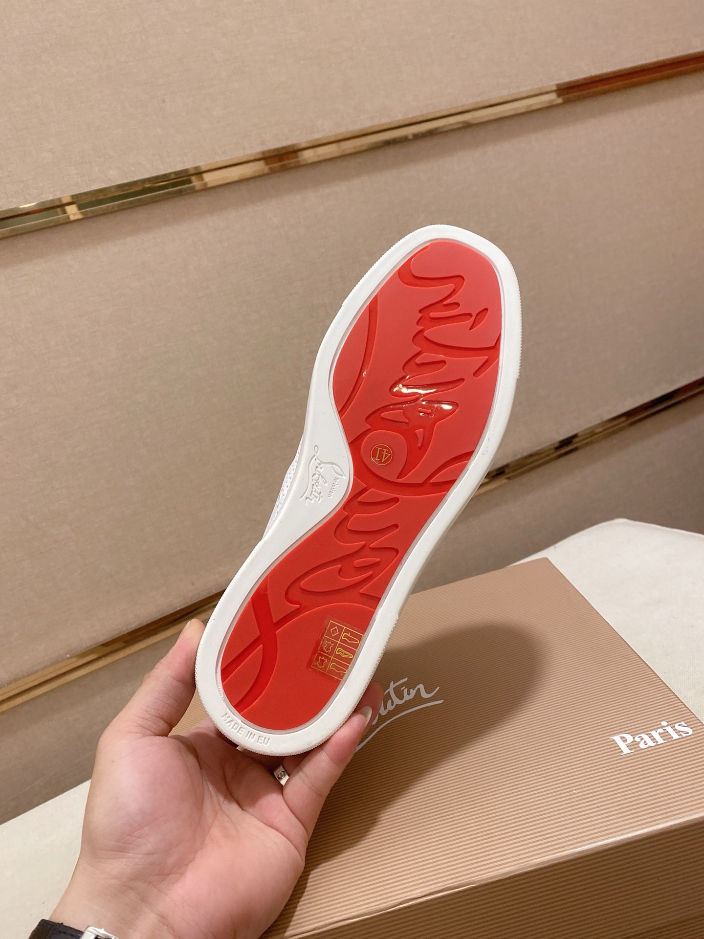 Christian Louboutin Men's White Leather High-Top Sneakers with Red Trim 10 i1744698139727 4114 0 8