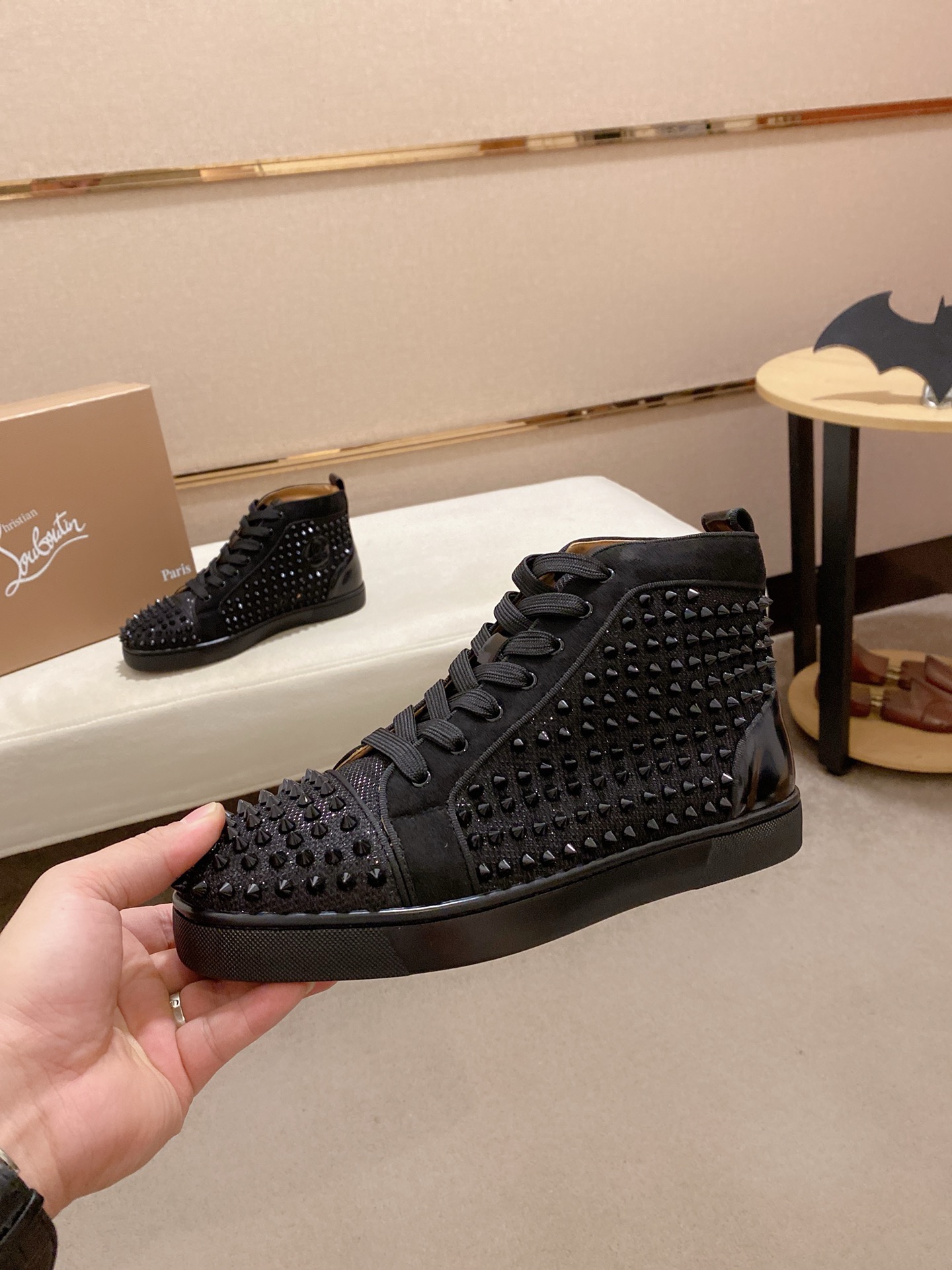 Christian Louboutin Men's Black Leather High-Top Sneakers with Studs 4 i1744698181605 5259 0 2