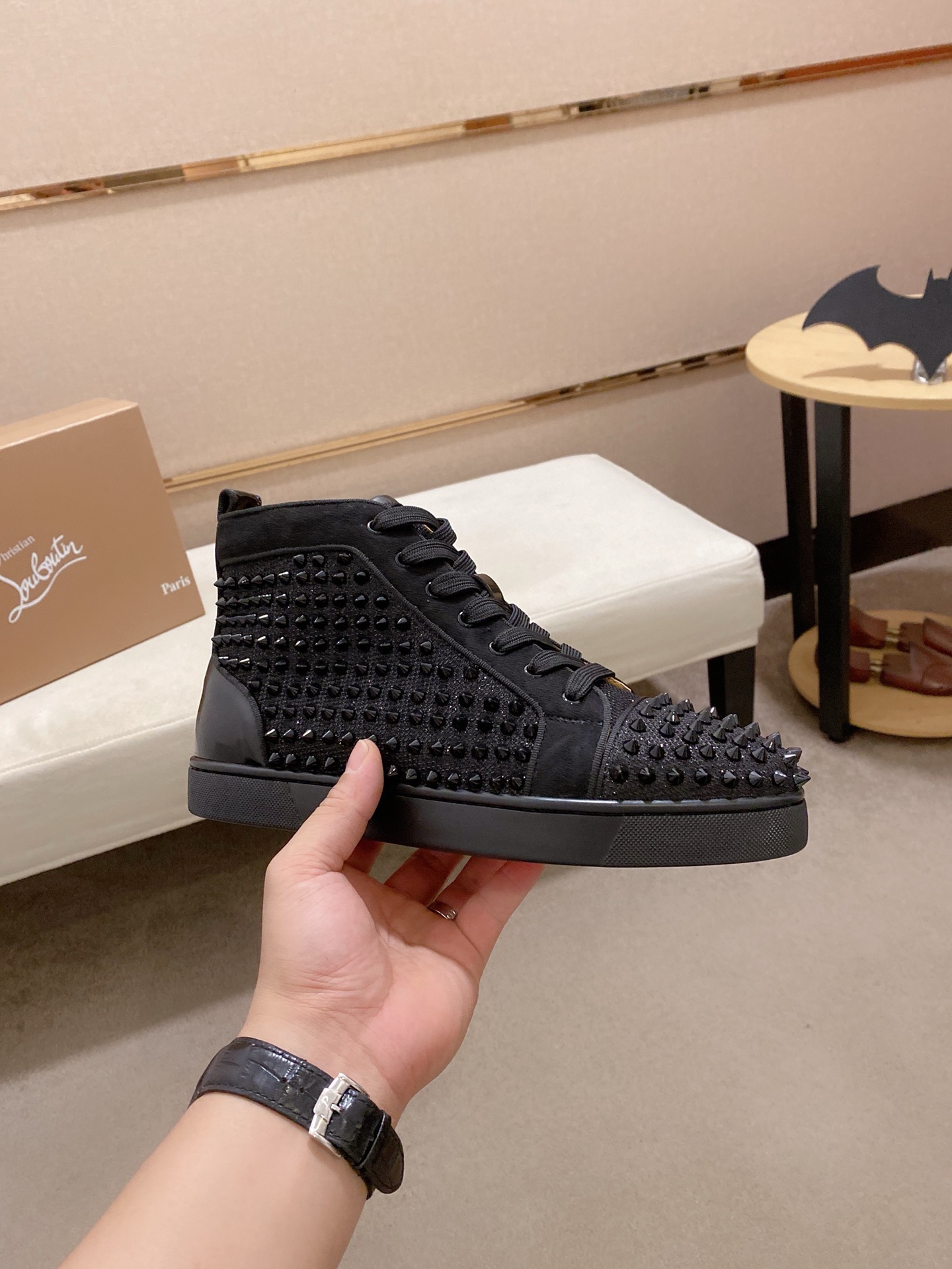 Christian Louboutin Men's Black Leather High-Top Sneakers with Studs 5 i1744698181606 4968 0 3
