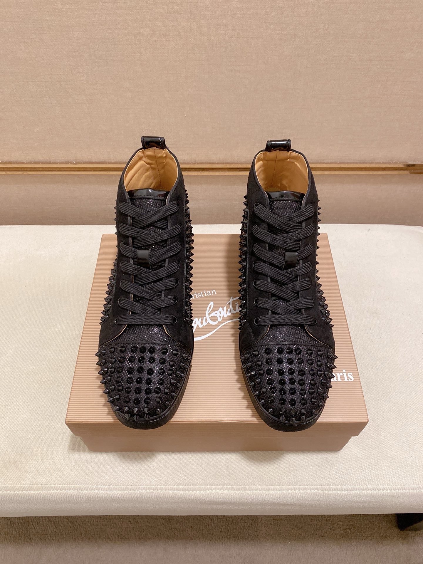 Christian Louboutin Men's Black Leather High-Top Sneakers with Studs 8 i1744698181827 7263 0 6