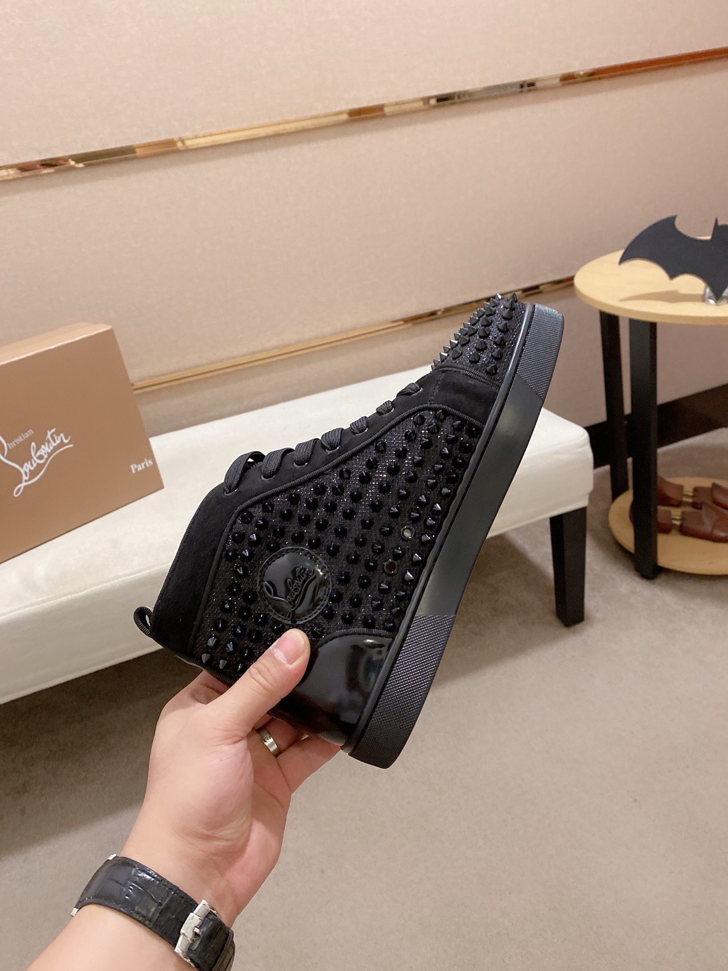 Christian Louboutin Men's Black Leather High-Top Sneakers with Studs 6 i1744698182002 3569 0 4