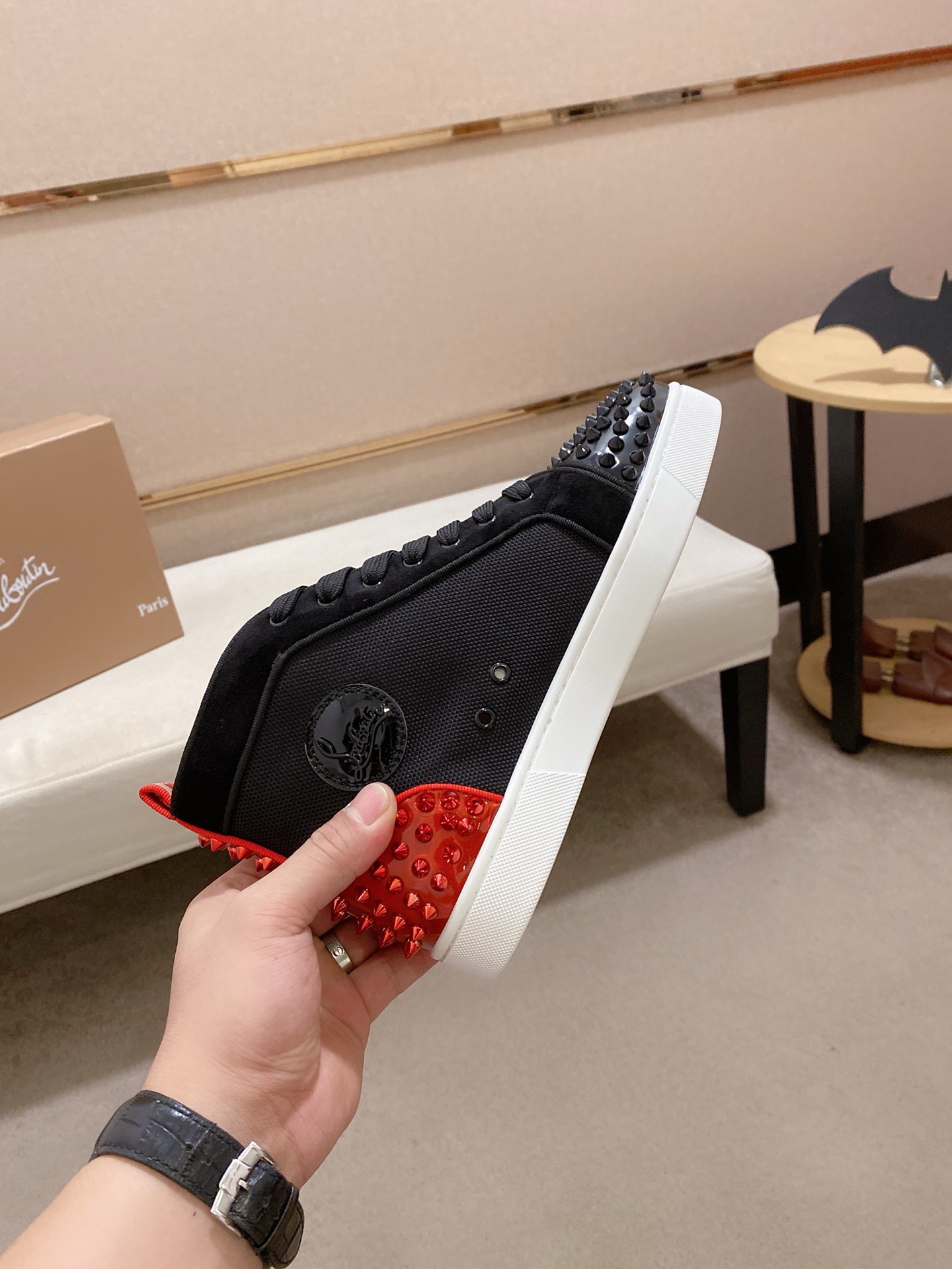 Christian Louboutin Men's Black Leather High-Top Sneakers with Red Spikes 6 i1744698200282 1418 0 4