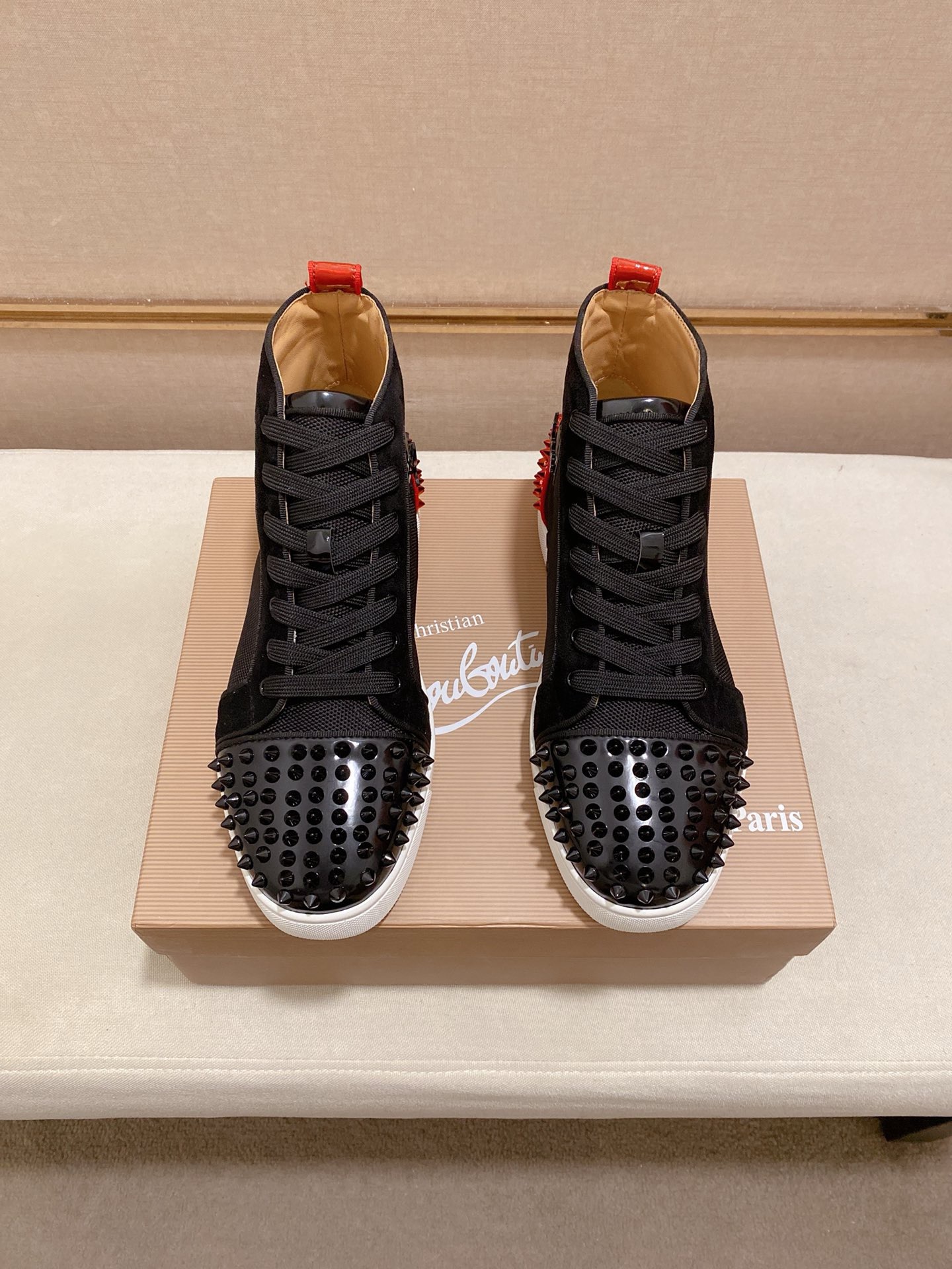 Christian Louboutin Men's Black Leather High-Top Sneakers with Red Spikes 8 i1744698200282 66 0 6