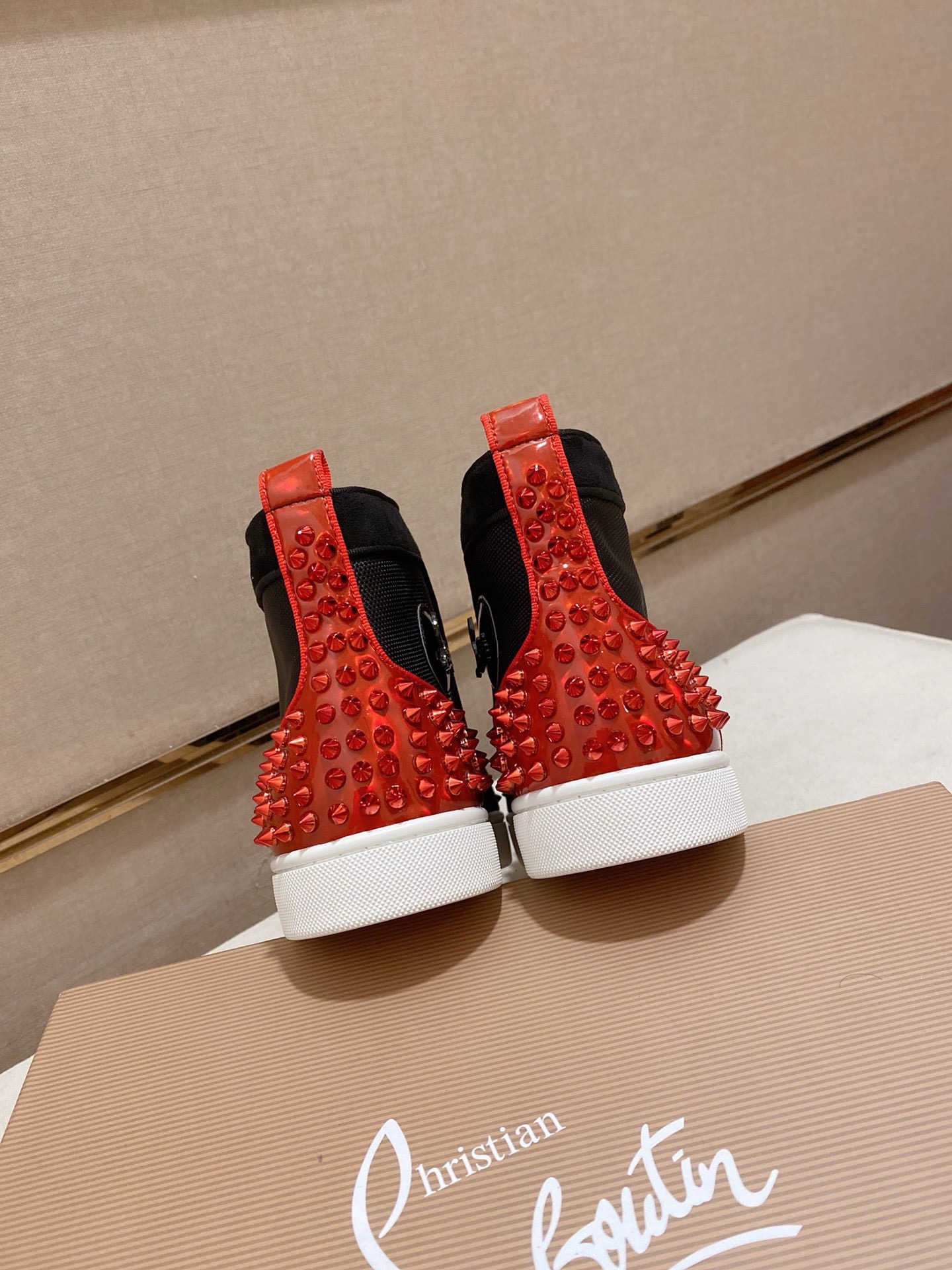 Christian Louboutin Men's Black Leather High-Top Sneakers with Red Spikes 9 i1744698200624 3248 0 7