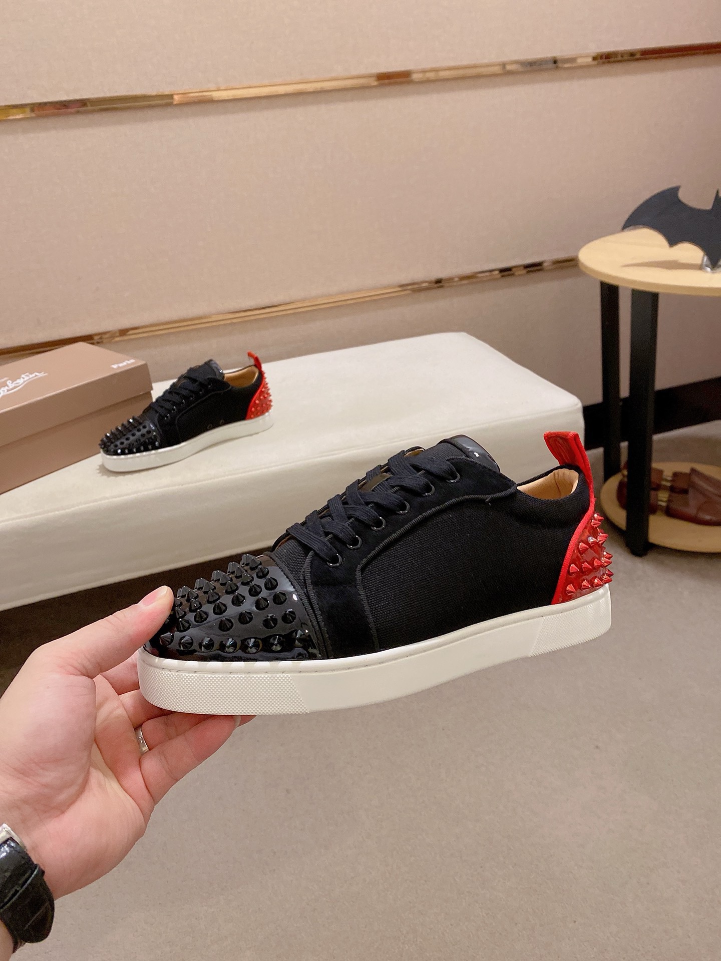Christian Louboutin Men's Black Leather Spiked Sneakers Size 38-44 4 i1744699236851 9098 0 2