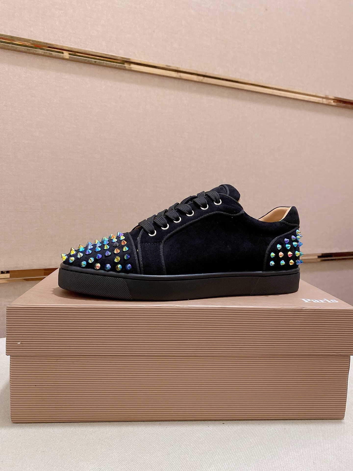 Christian Louboutin Black Suede Spiked Sneakers, Size 38-44 1 Christian Louboutin Black Suede Spiked Sneakers, Size 38-44