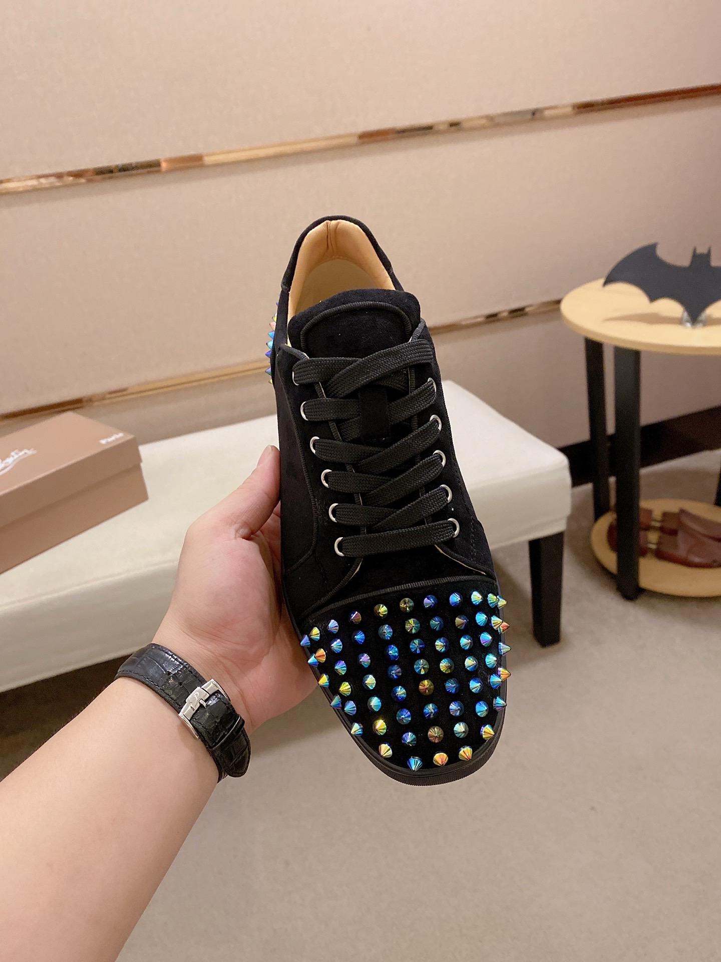 Christian Louboutin Black Suede Spiked Sneakers, Size 38-44 3 i1744699253600 6023 0 1