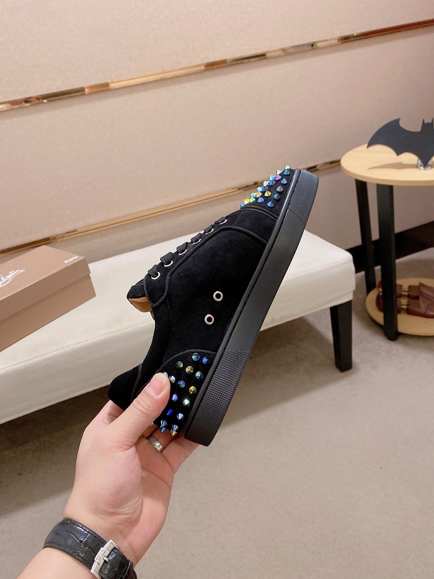 Christian Louboutin Black Suede Spiked Sneakers, Size 38-44 6 i1744699253600 8594 0 4