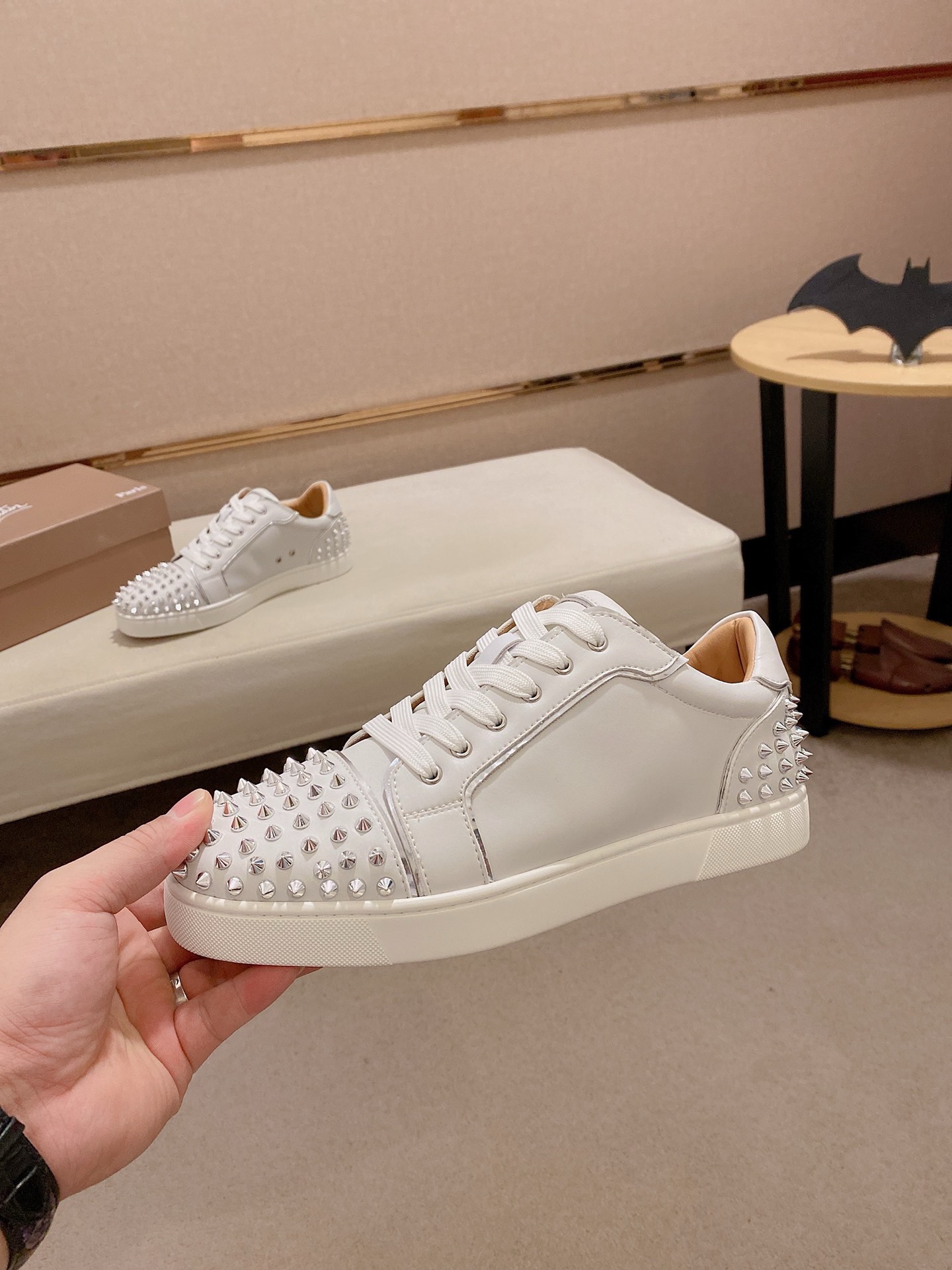 CL Red Bottom Series Sneakers in White Leather with Silver Studs 4 i1744699288826 3160 0 2