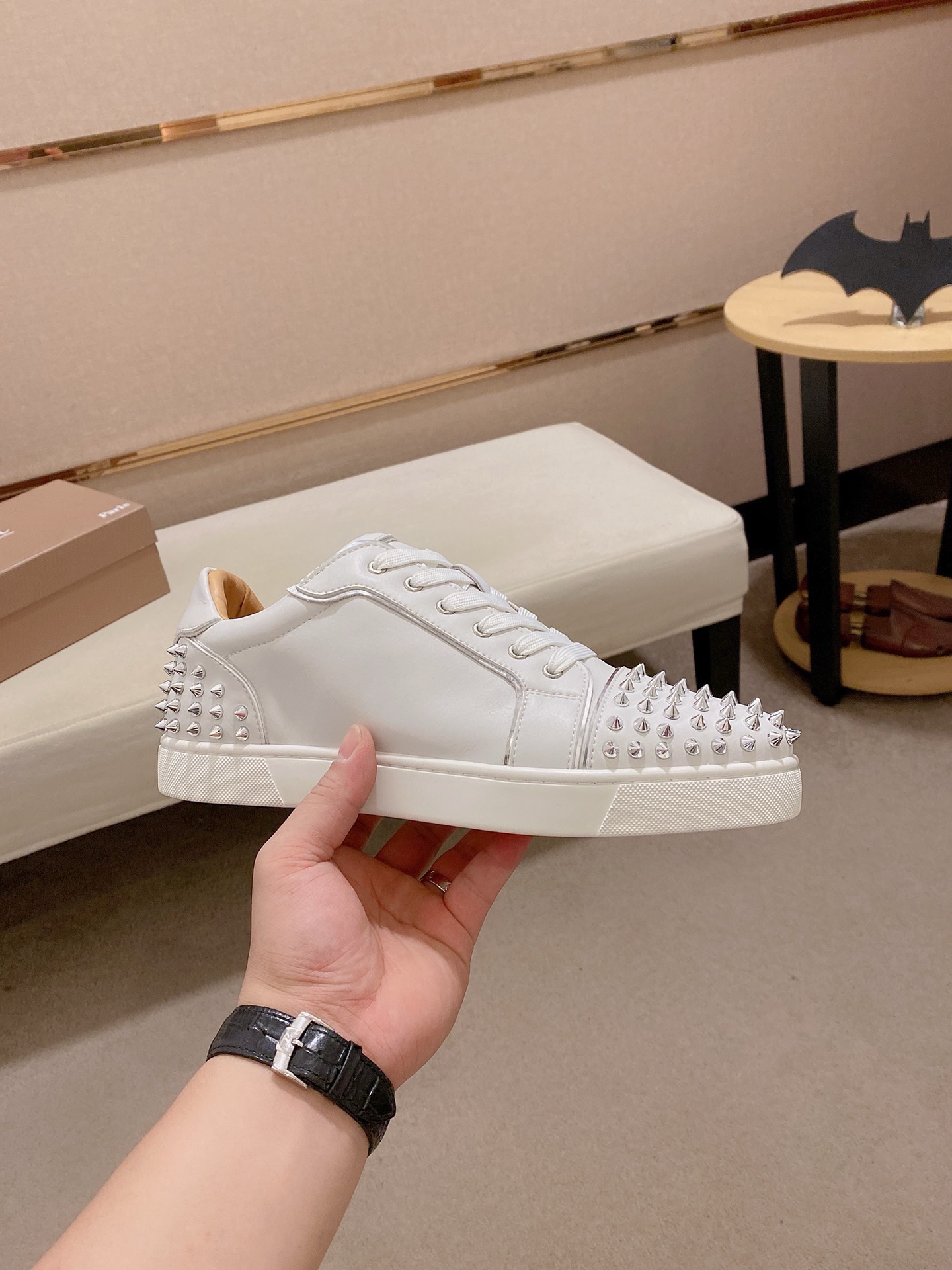 CL Red Bottom Series Sneakers in White Leather with Silver Studs 5 i1744699288827 2680 0 3
