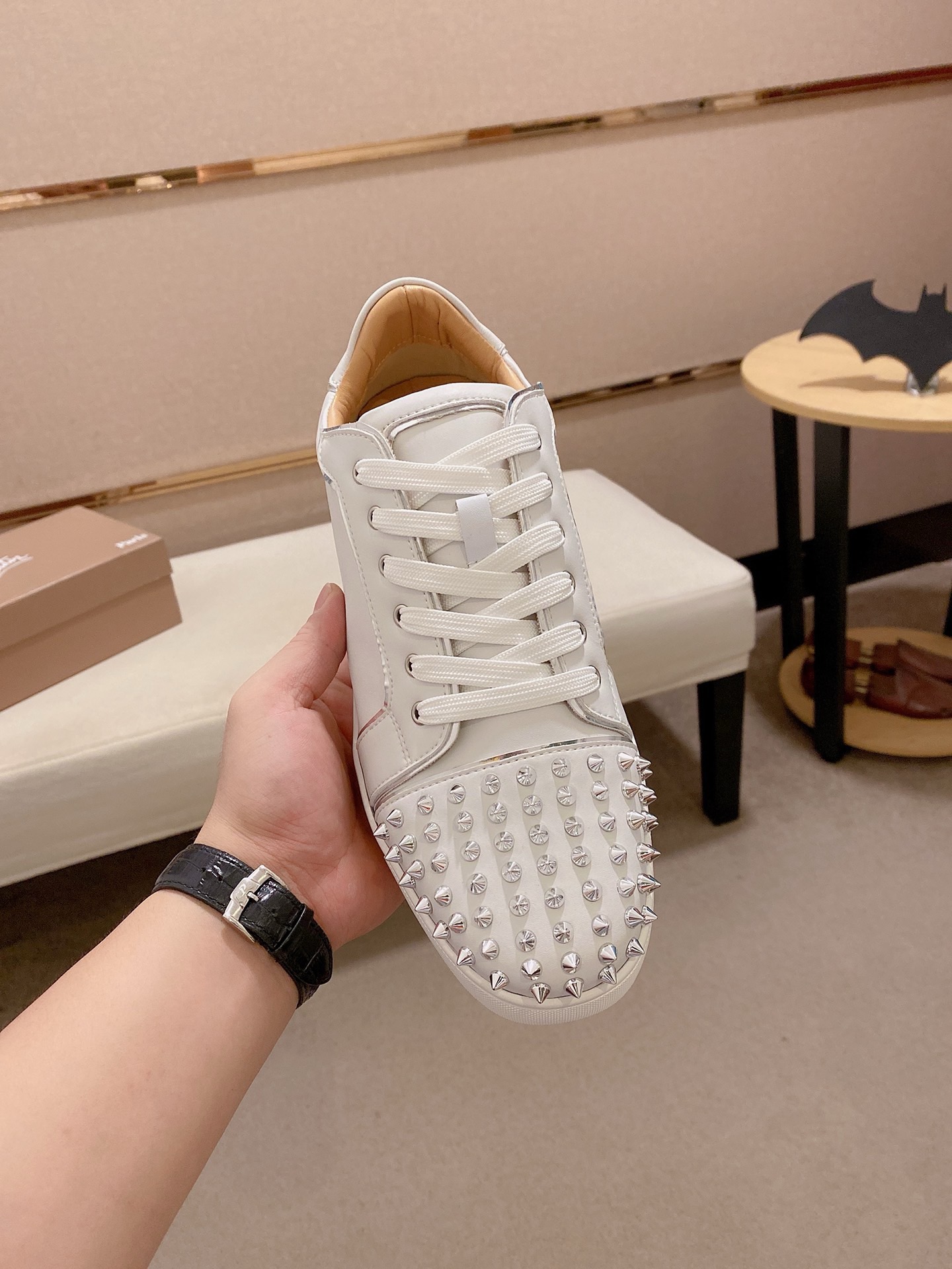CL Red Bottom Series Sneakers in White Leather with Silver Studs 3 i1744699289211 6362 0 1