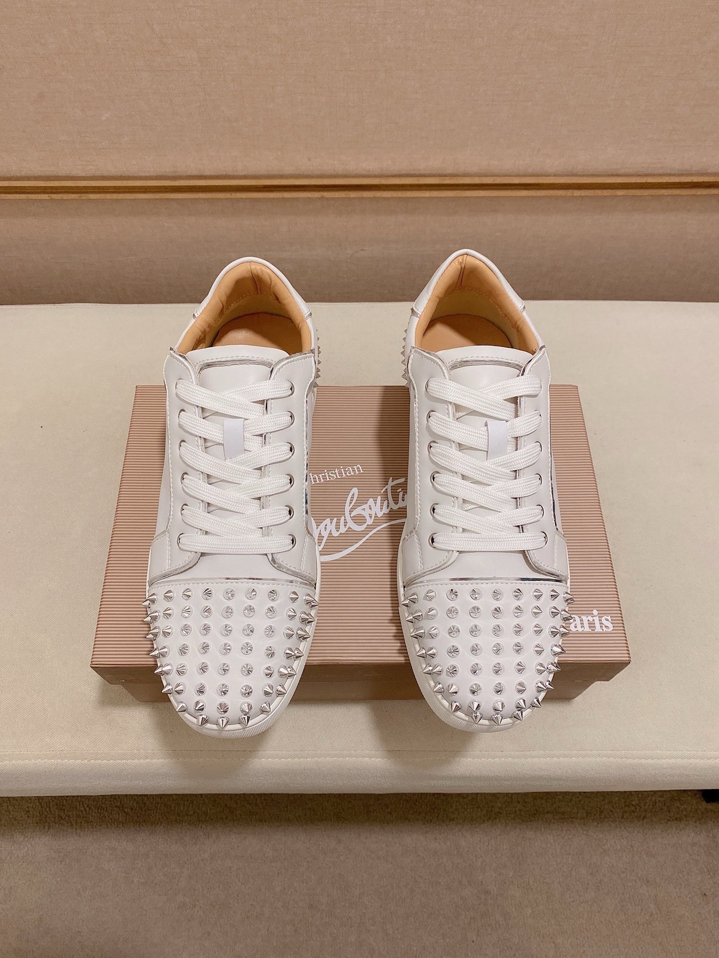 CL Red Bottom Series Sneakers in White Leather with Silver Studs 8 i1744699311348 4519 0 8