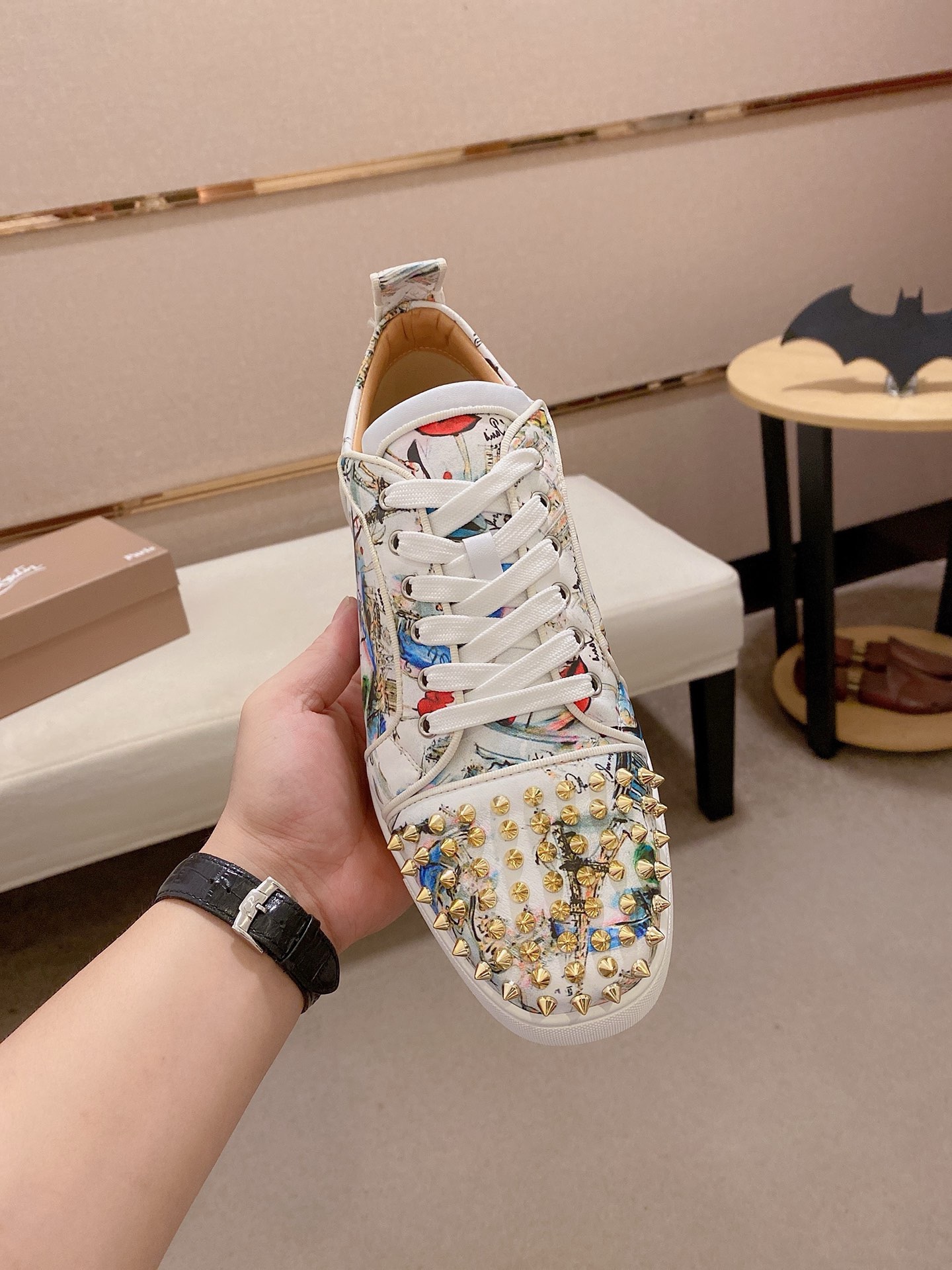 Christian Louboutin Graffiti Print Spike Sneakers Leather Lining White 3 i1744699382234 1706 0 1