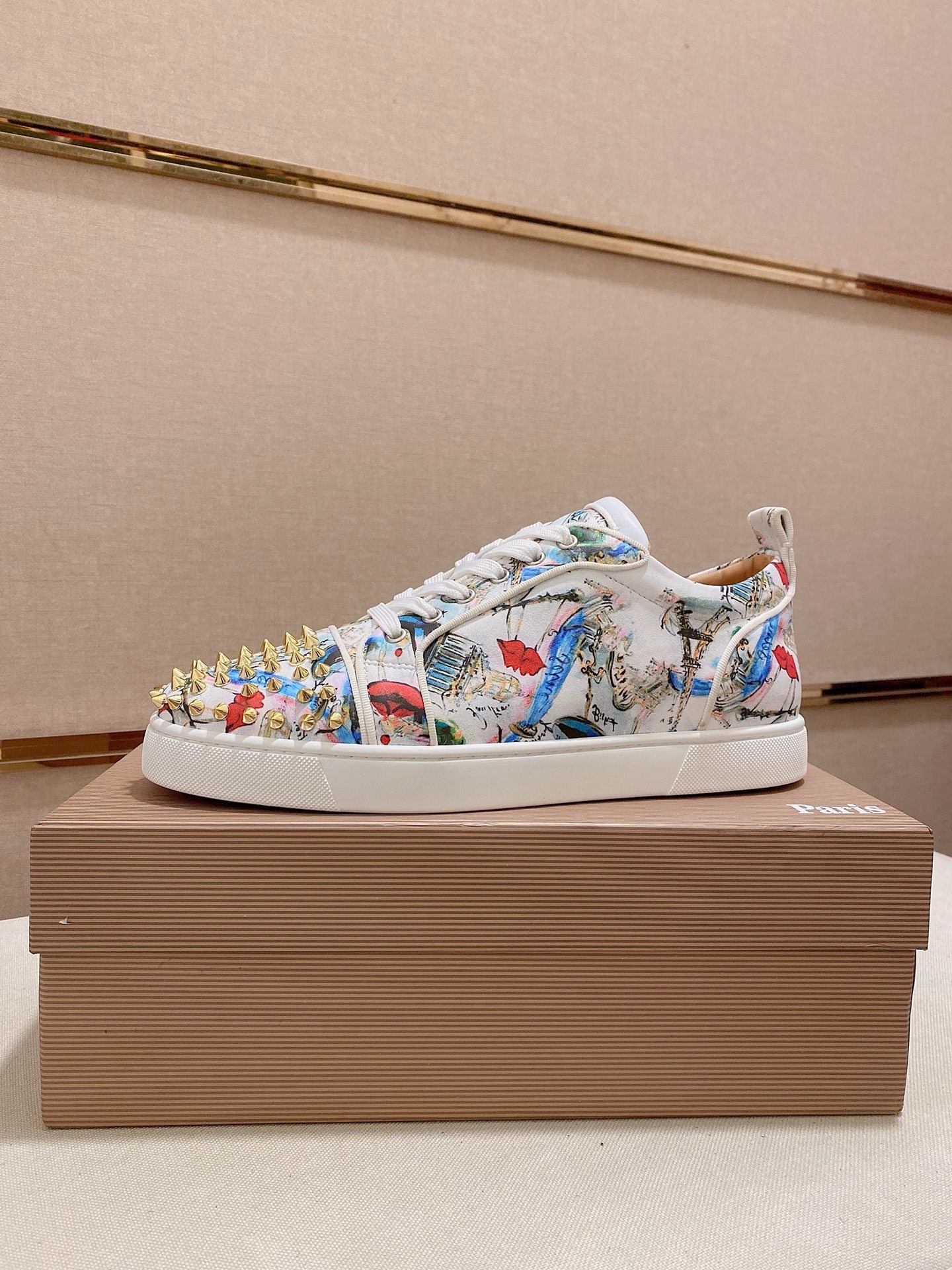 Christian Louboutin Graffiti Print Spike Sneakers Leather Lining White 1 Christian Louboutin Graffiti Print Spike Sneakers Leather Lining White