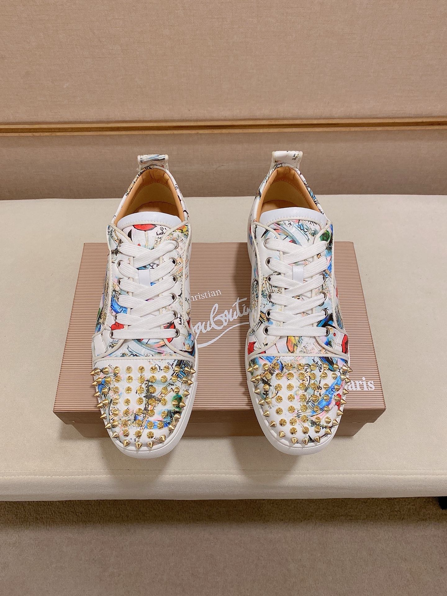 Christian Louboutin Graffiti Print Spike Sneakers Leather Lining White 8 i1744699382964 6466 0 6