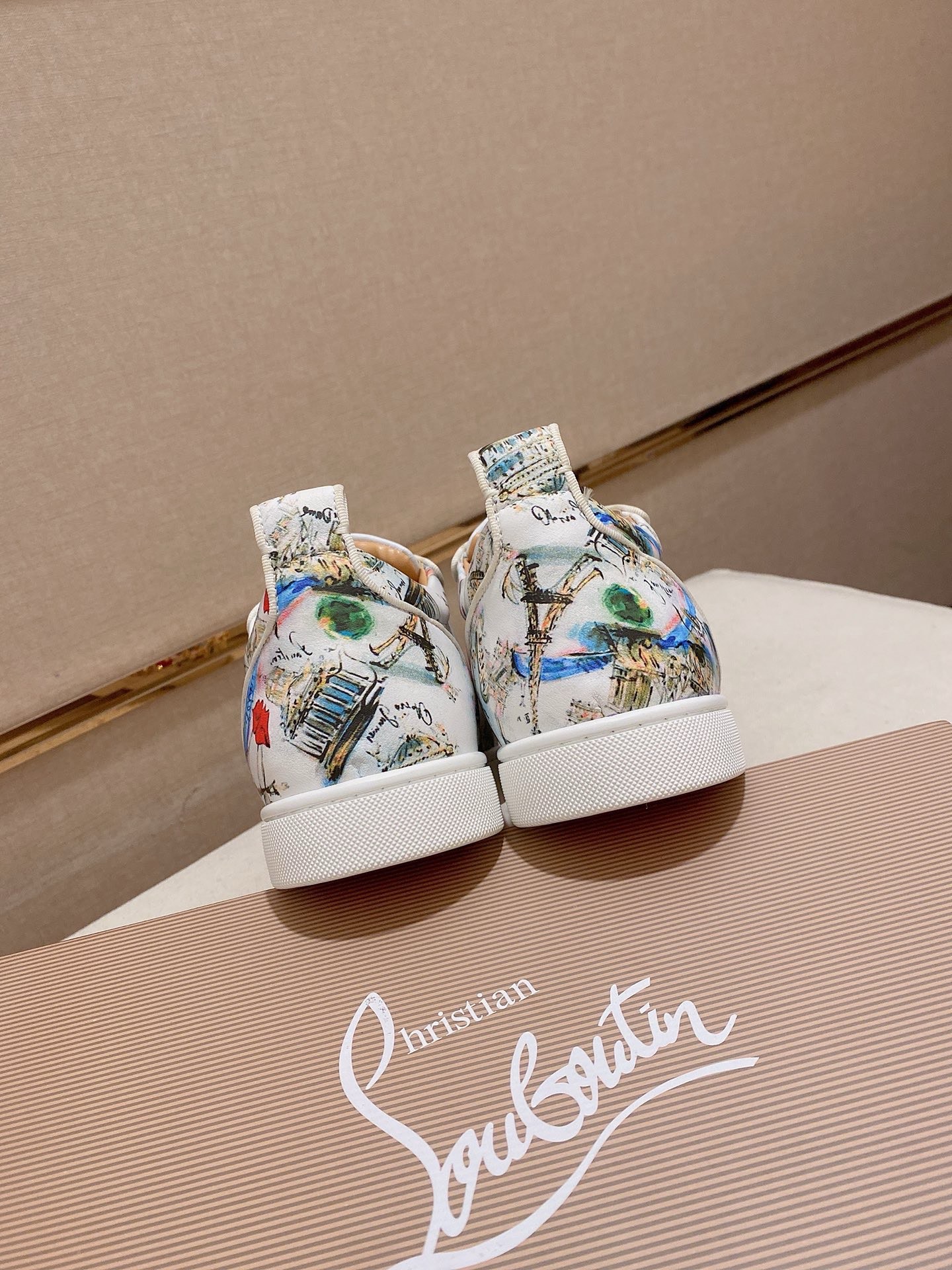 Christian Louboutin Graffiti Print Spike Sneakers Leather Lining White 9 i1744699383044 9681 0 7