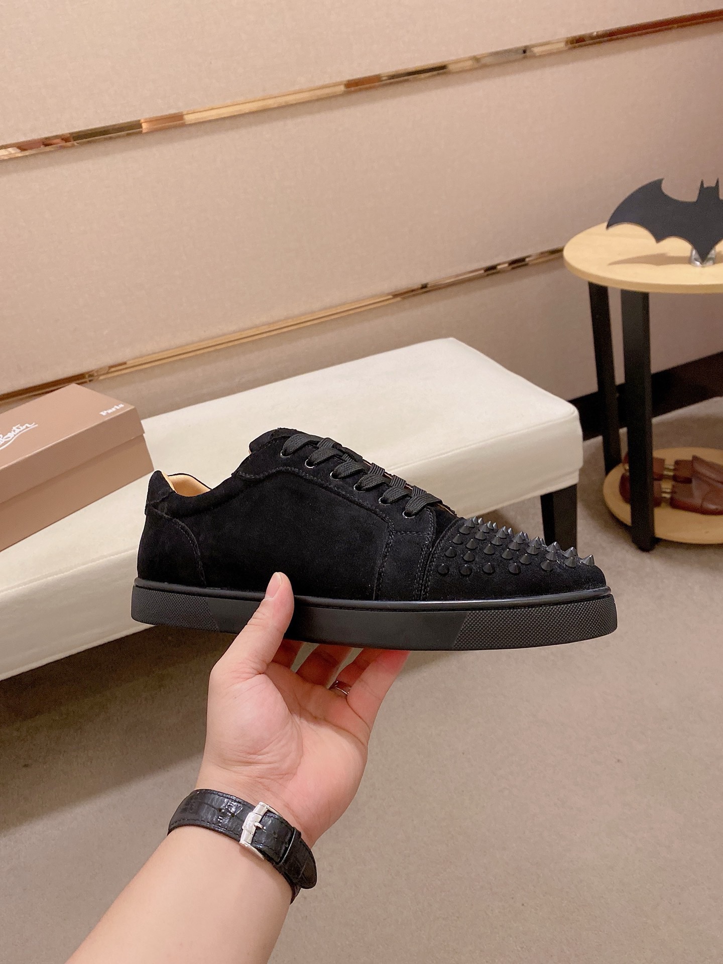 Christian Louboutin Black Suede Spiked Orlato Men's Low-Top Sneakers 5 i1744699424091 2820 0 3
