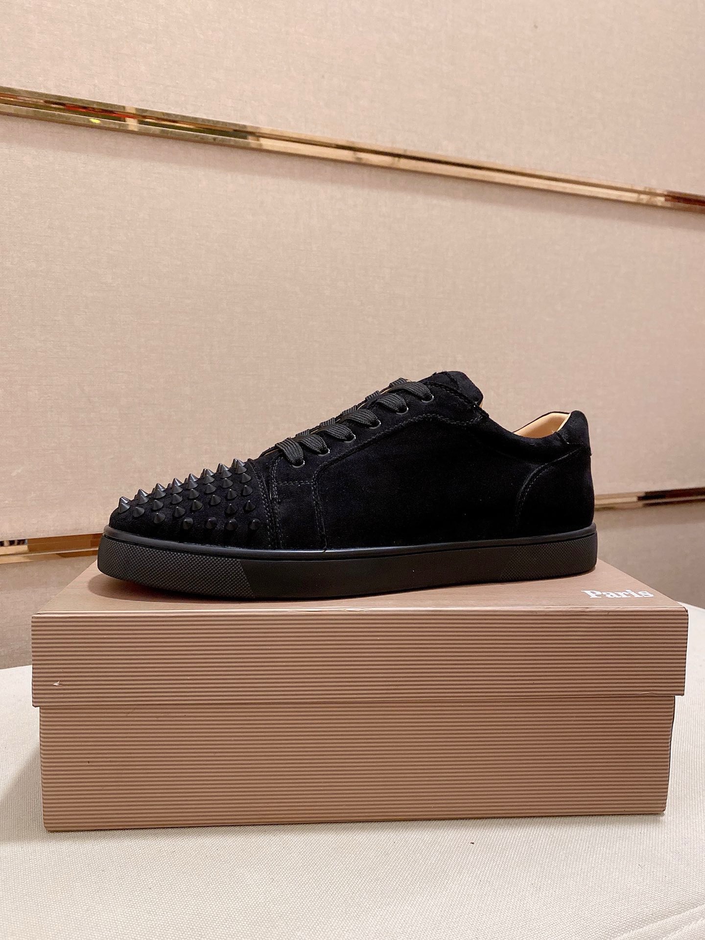 Christian Louboutin Black Suede Spiked Orlato Men's Low-Top Sneakers 1 Christian Louboutin Black Suede Spiked Orlato Men's Low-Top Sneakers